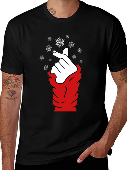 Heart Finger Snowflake Graphic Black T-Shirt
