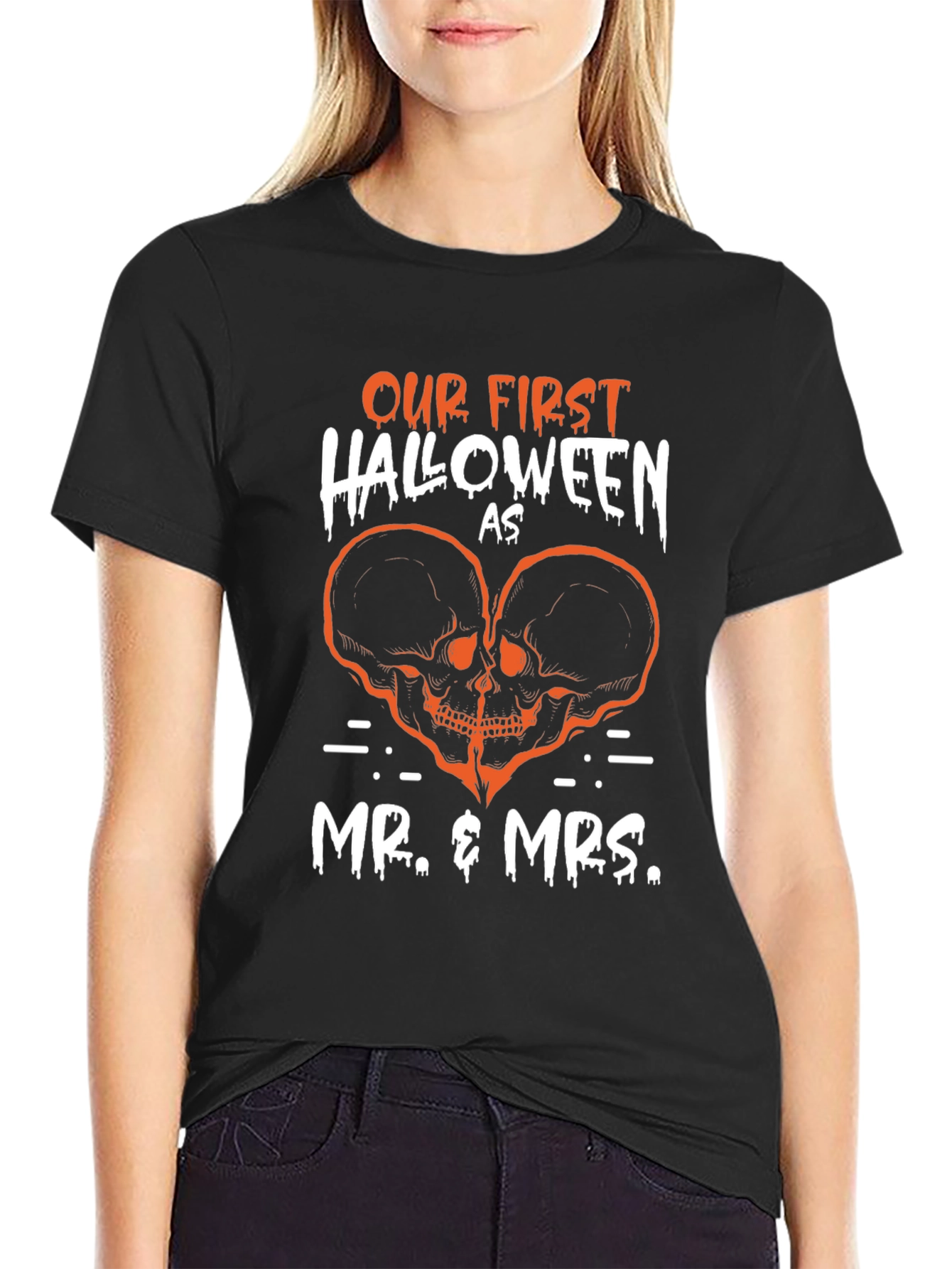 Halloween Couple T-Shirt: Mr. & Mrs. Skull Design