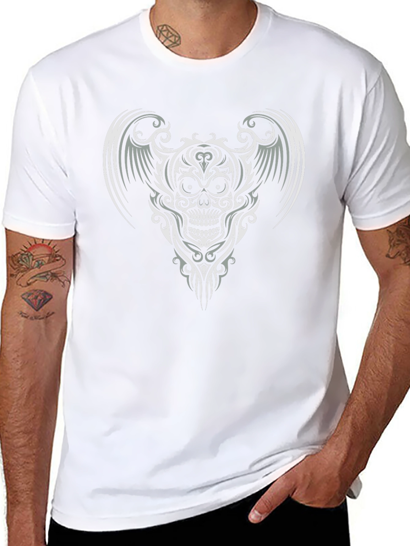 Skull Wings Graphic Tee - Black Cotton T-Shirt