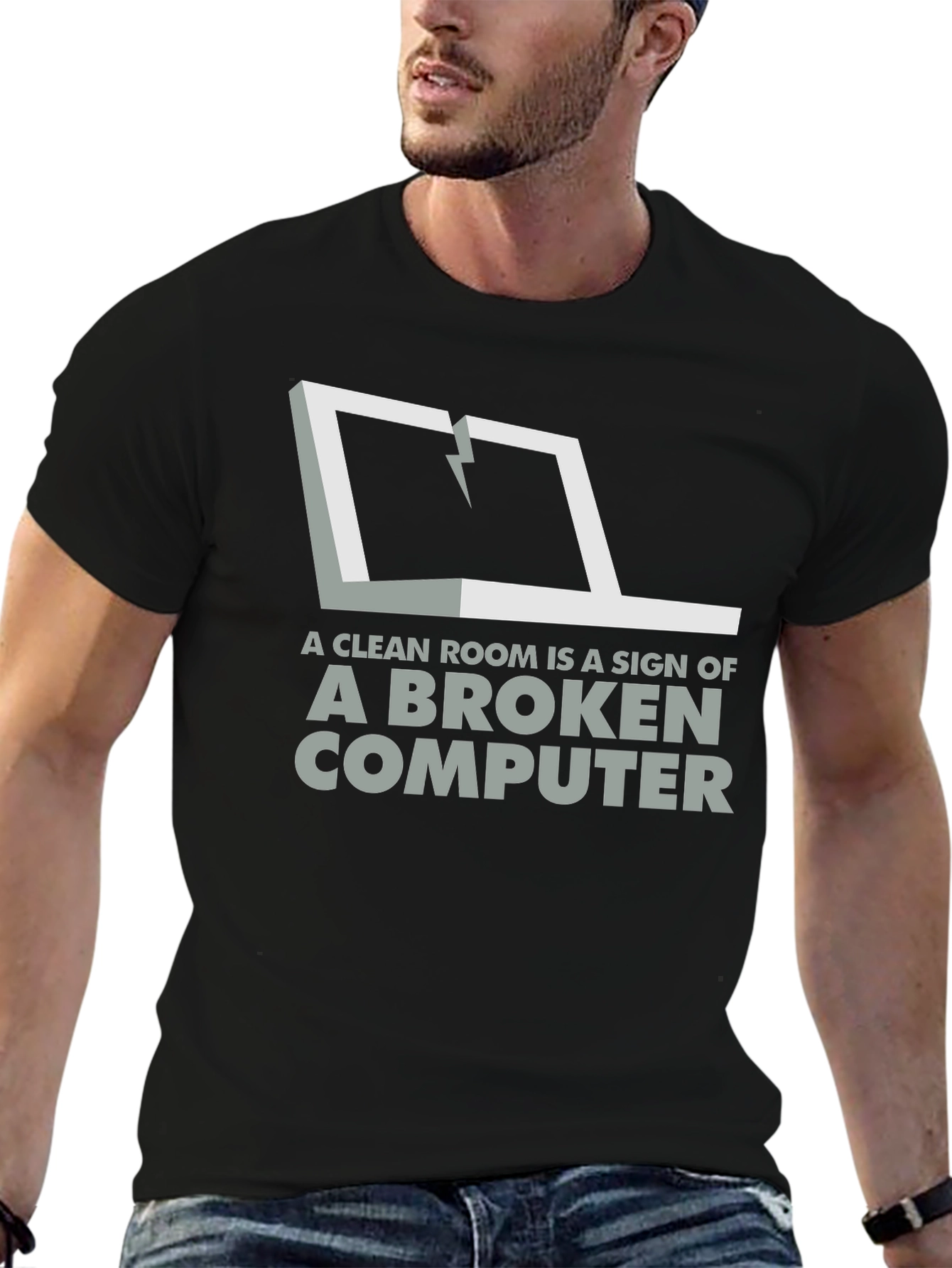 Broken Computer Humor Graphic Tee - Clean Room?