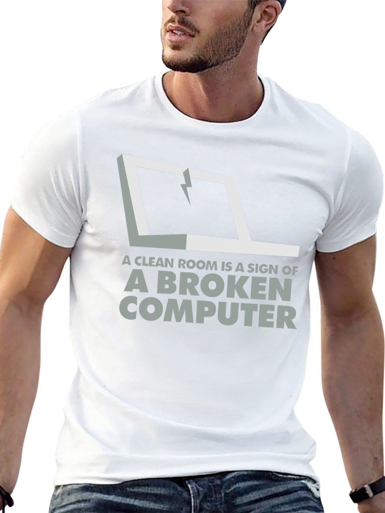 Broken Computer Humor Graphic Tee - Clean Room?