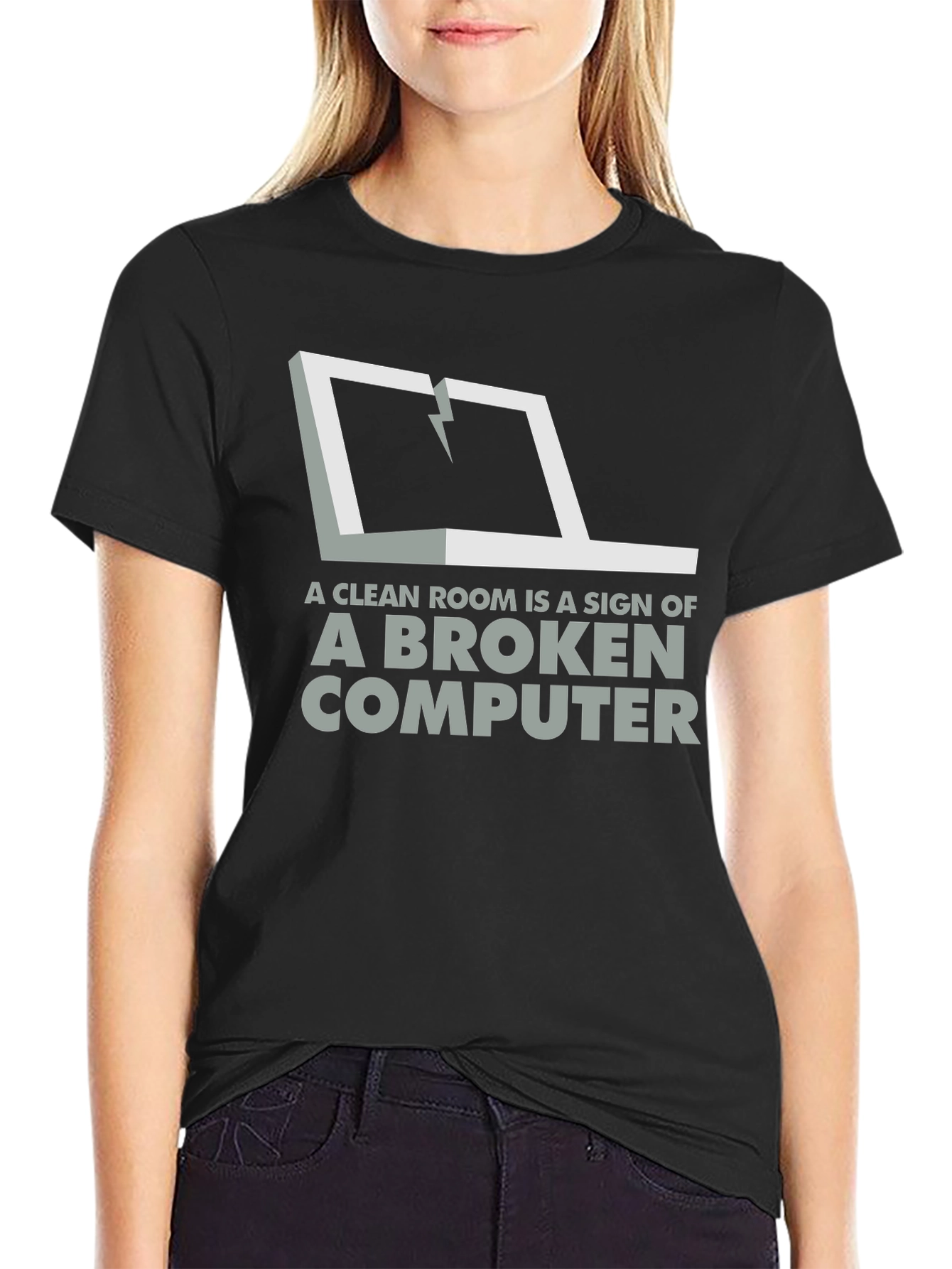 Broken Computer Humor Graphic Tee - Clean Room?