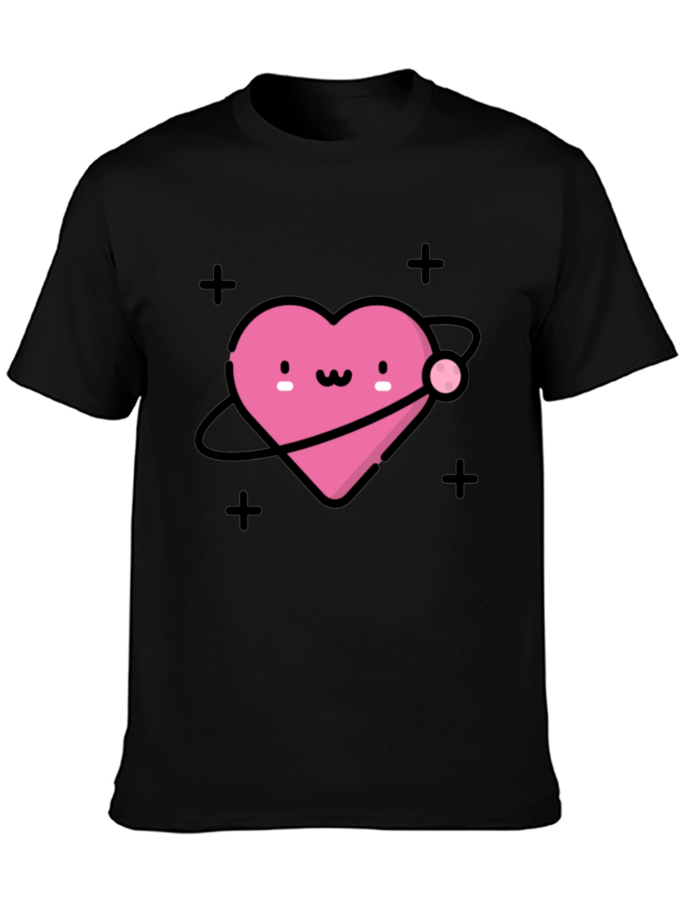 Cute Heart Planet Black T-Shirt