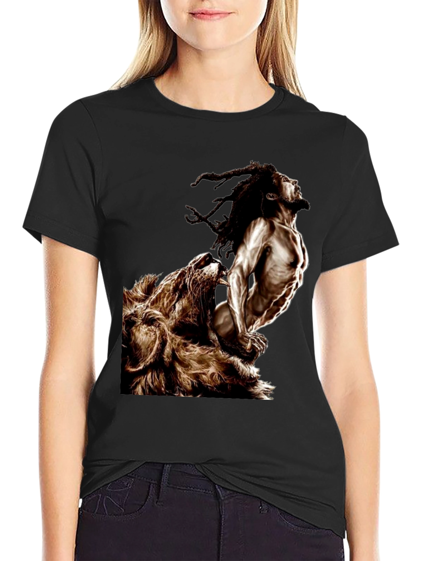 Lion & Rasta Graphic T-Shirt - Mens Black Tee
