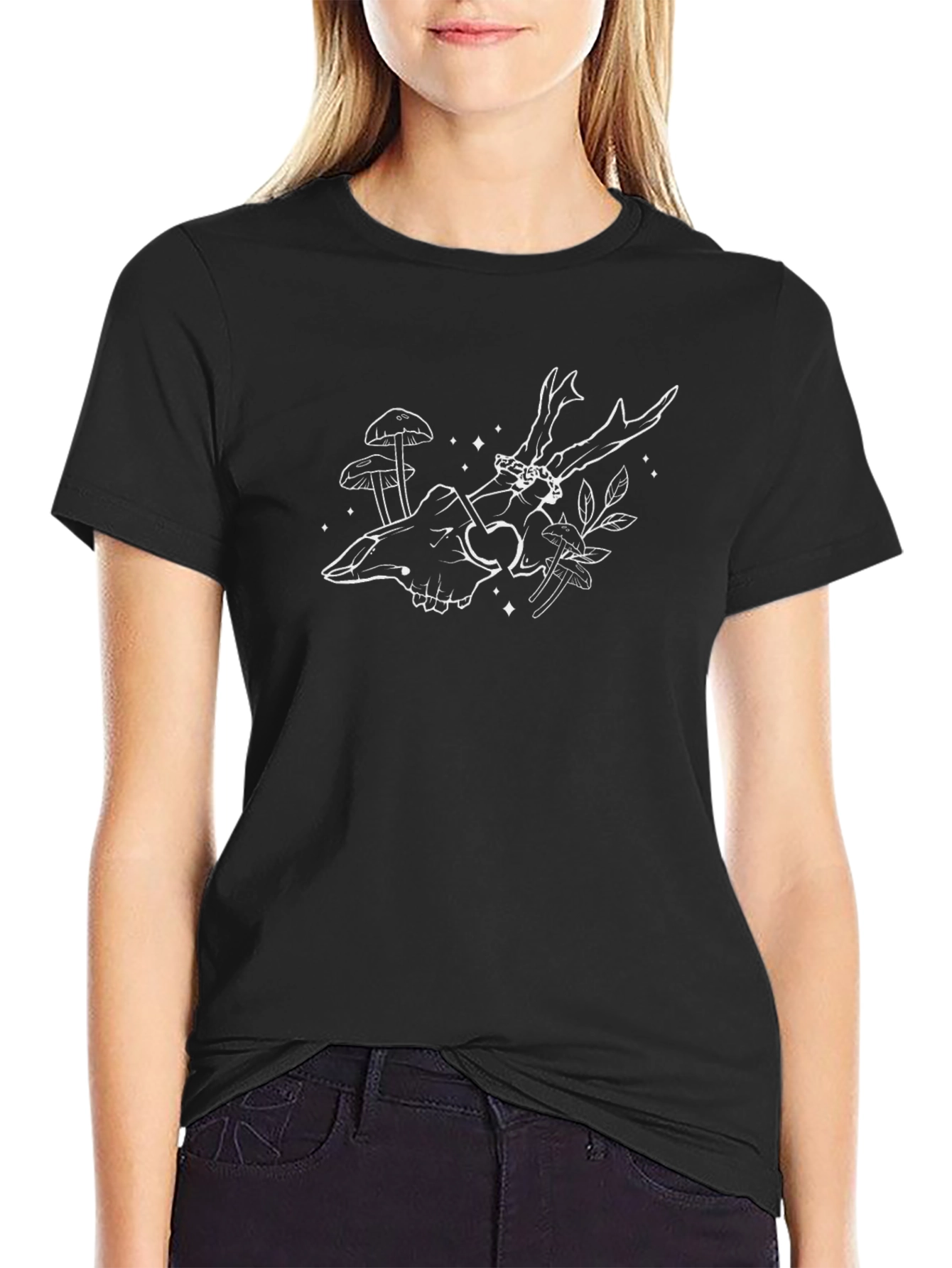 Skull & Antler Graphic Tee - Black