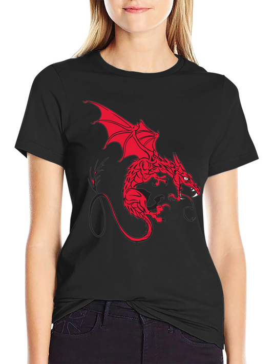 Red Dragon Graphic Print Black T-Shirt