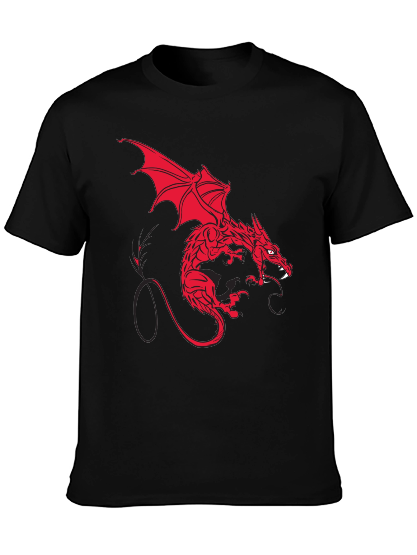 Red Dragon Graphic Print Black T-Shirt