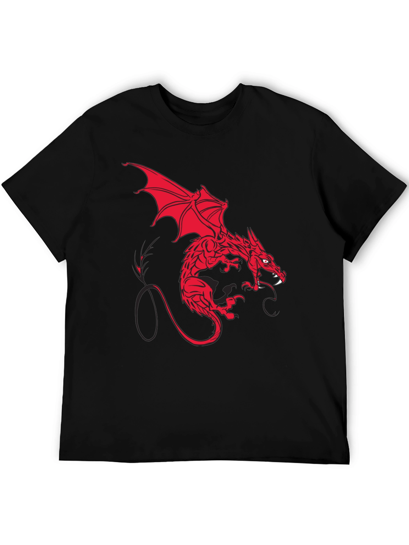 Red Dragon Graphic Print Black T-Shirt