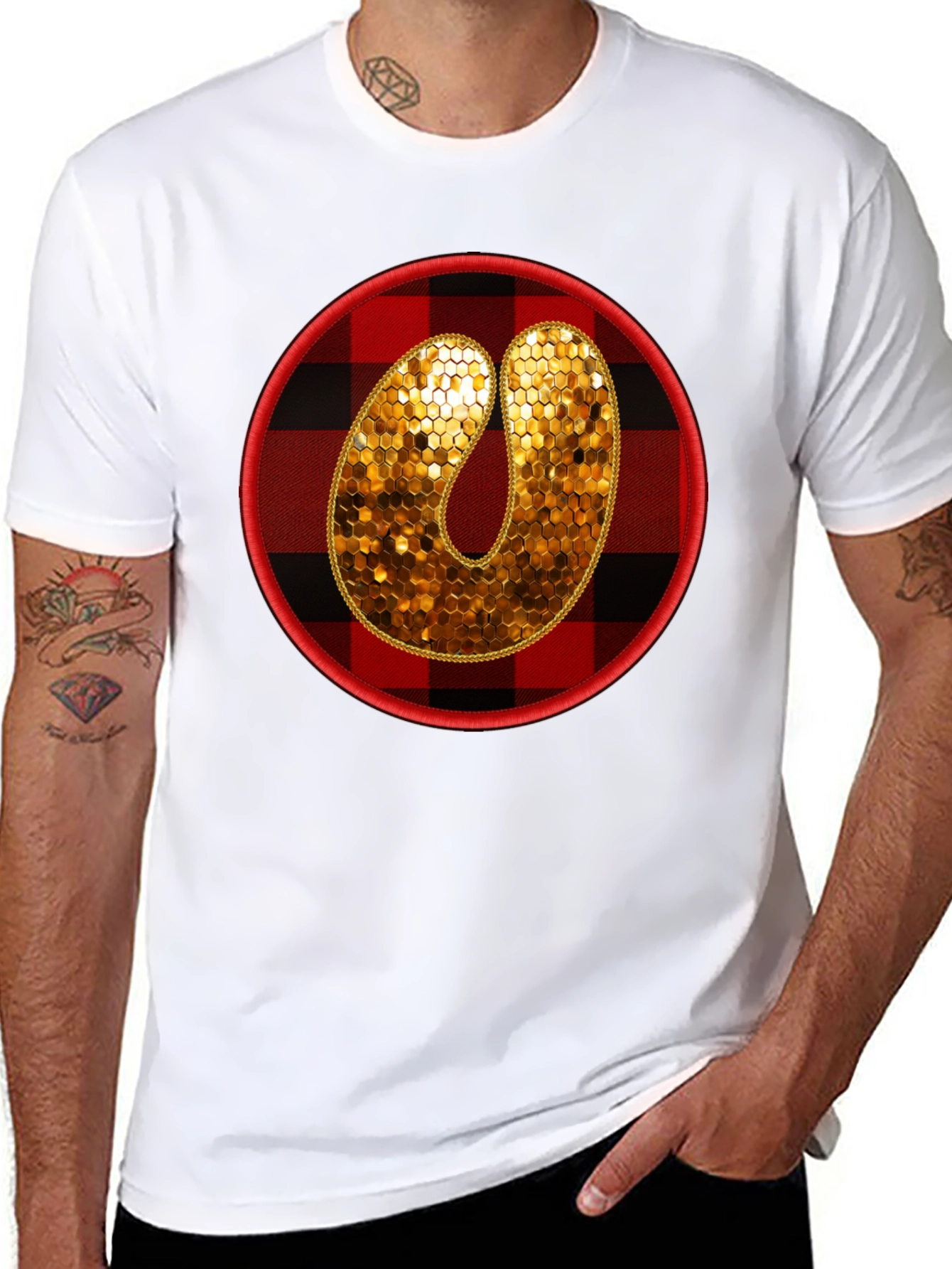 Plaid Letter O Sequin Graphic Tee