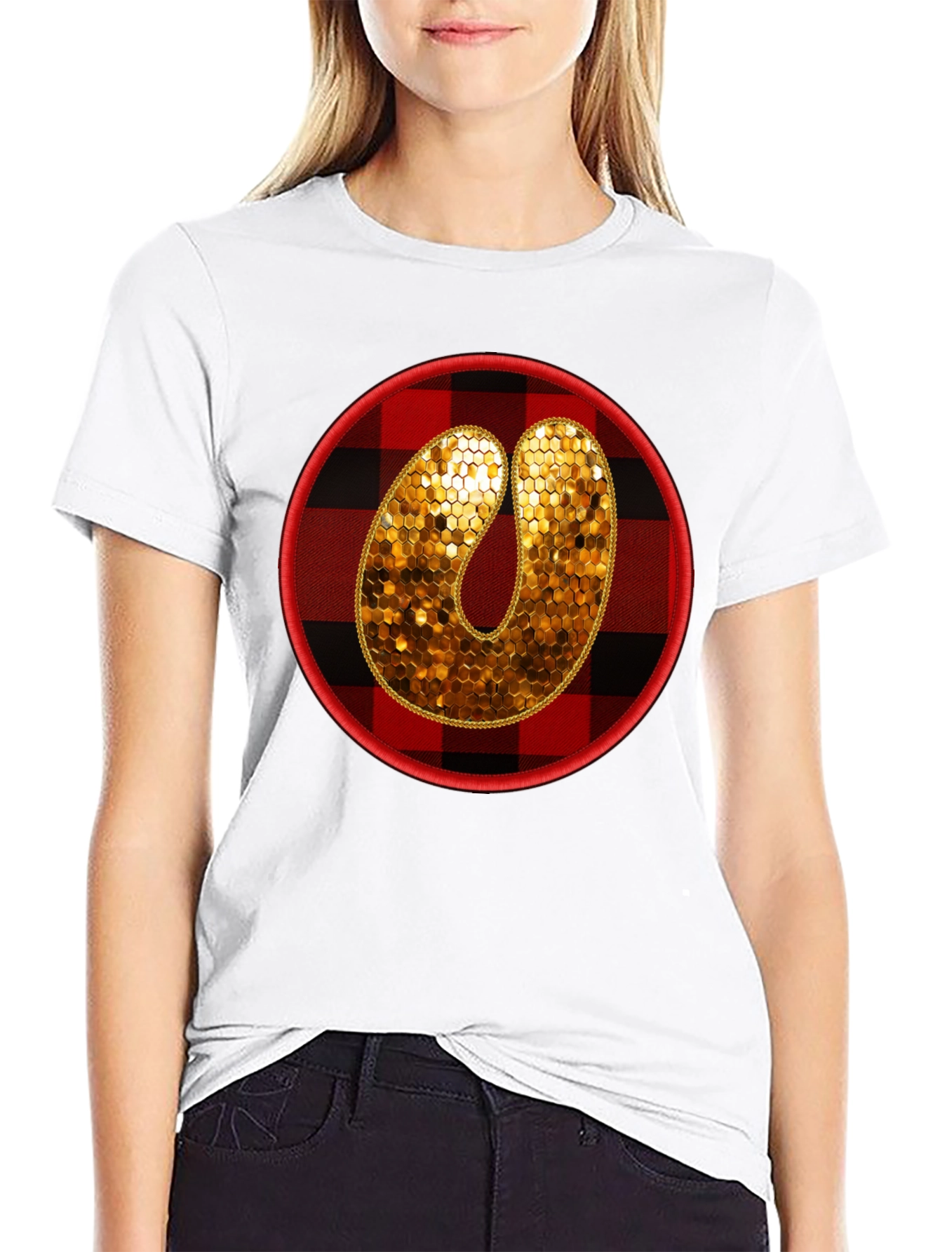 Plaid Letter O Sequin Graphic Tee