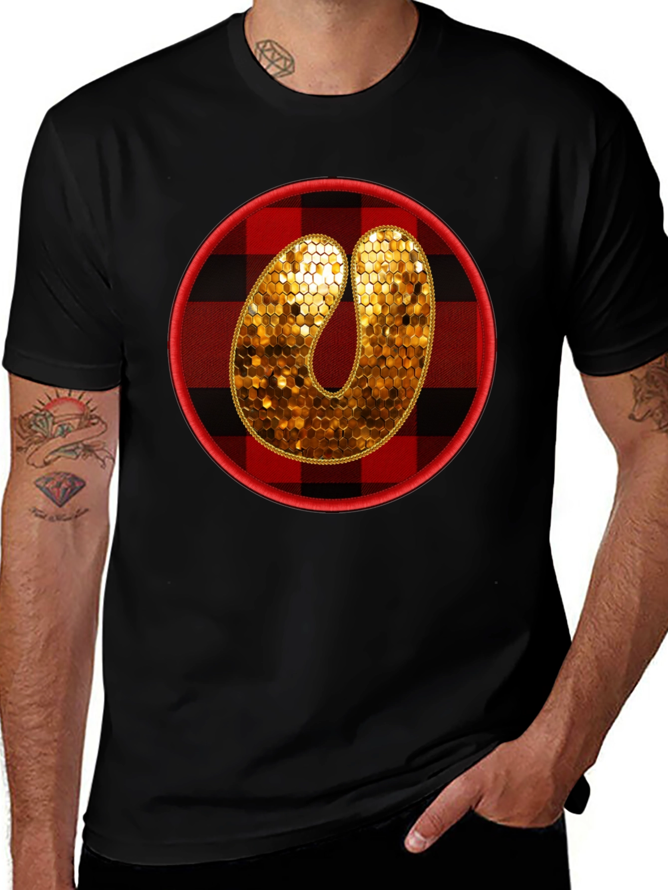Plaid Letter O Sequin Graphic Tee