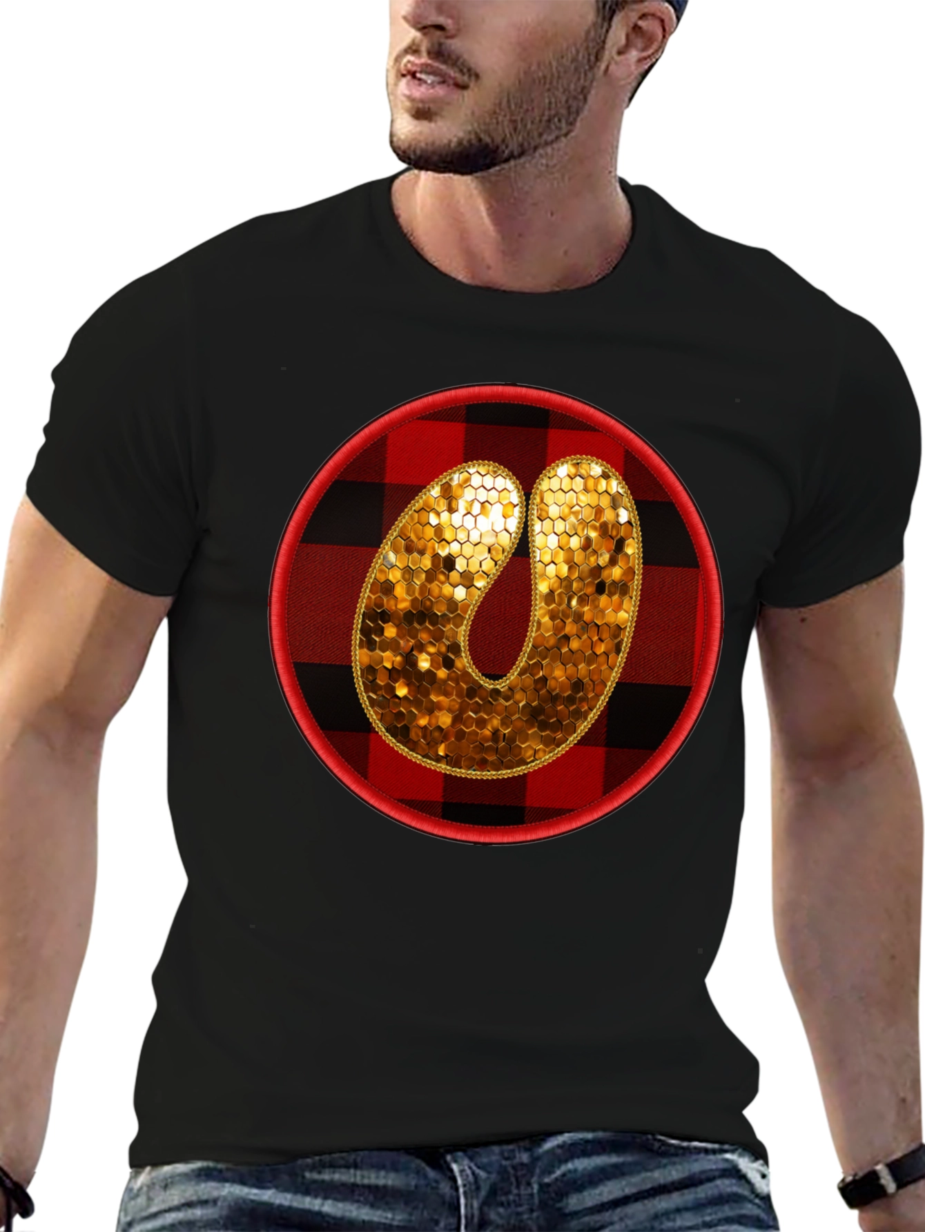 Plaid Letter O Sequin Graphic Tee