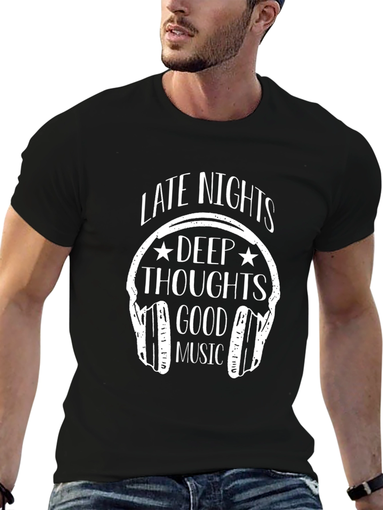 Late Nights Deep Thoughts Music Graphic T-Shirt