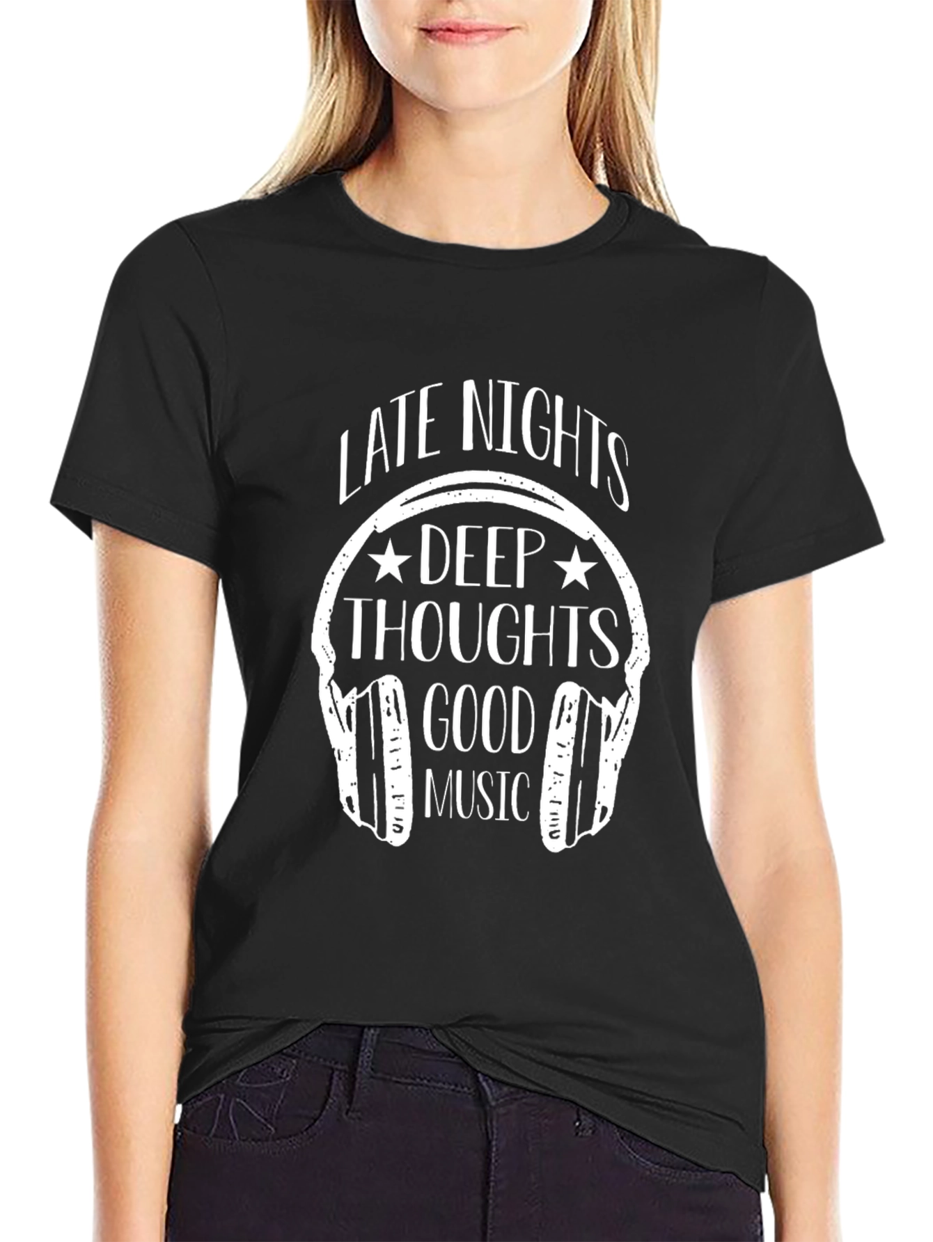 Late Nights Deep Thoughts Music Graphic T-Shirt