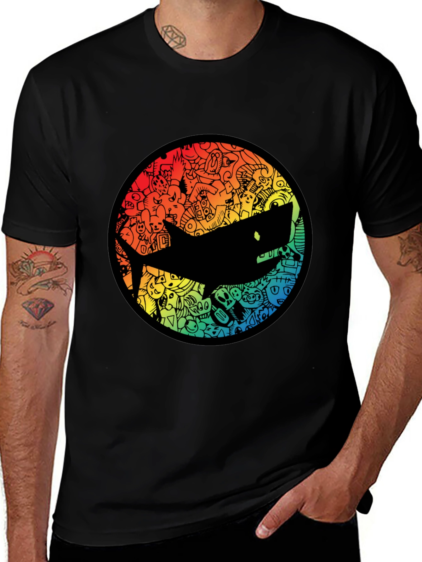 Shark Doodle Graphic Black T-Shirt