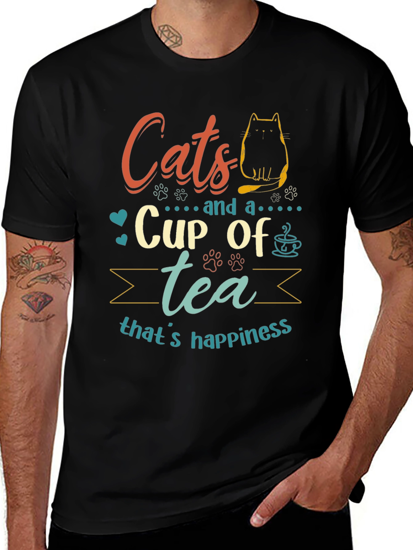 Cats and Tea Graphic T-Shirt - Happiness Tee