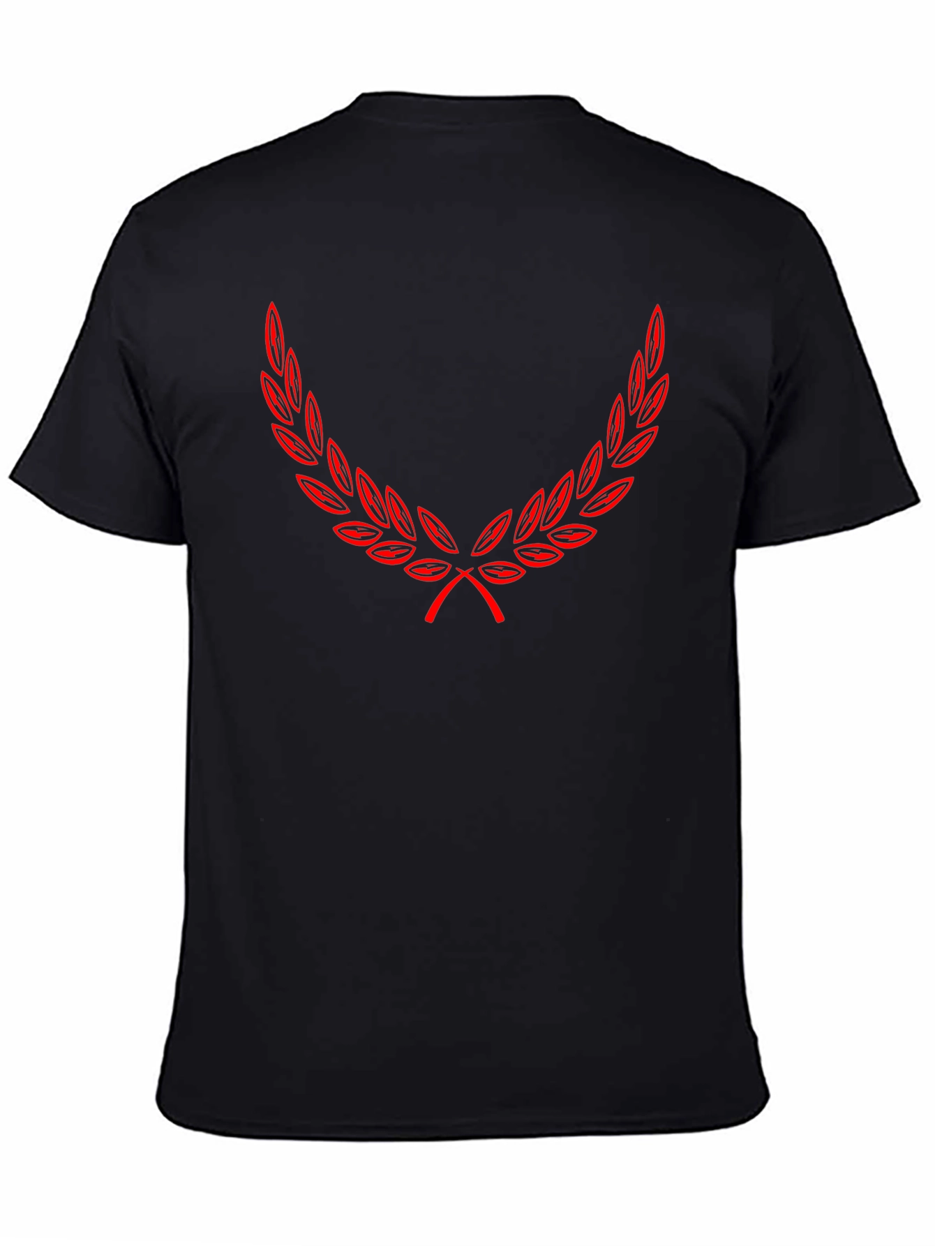 Black T-Shirt with Red Laurel Wreath Design