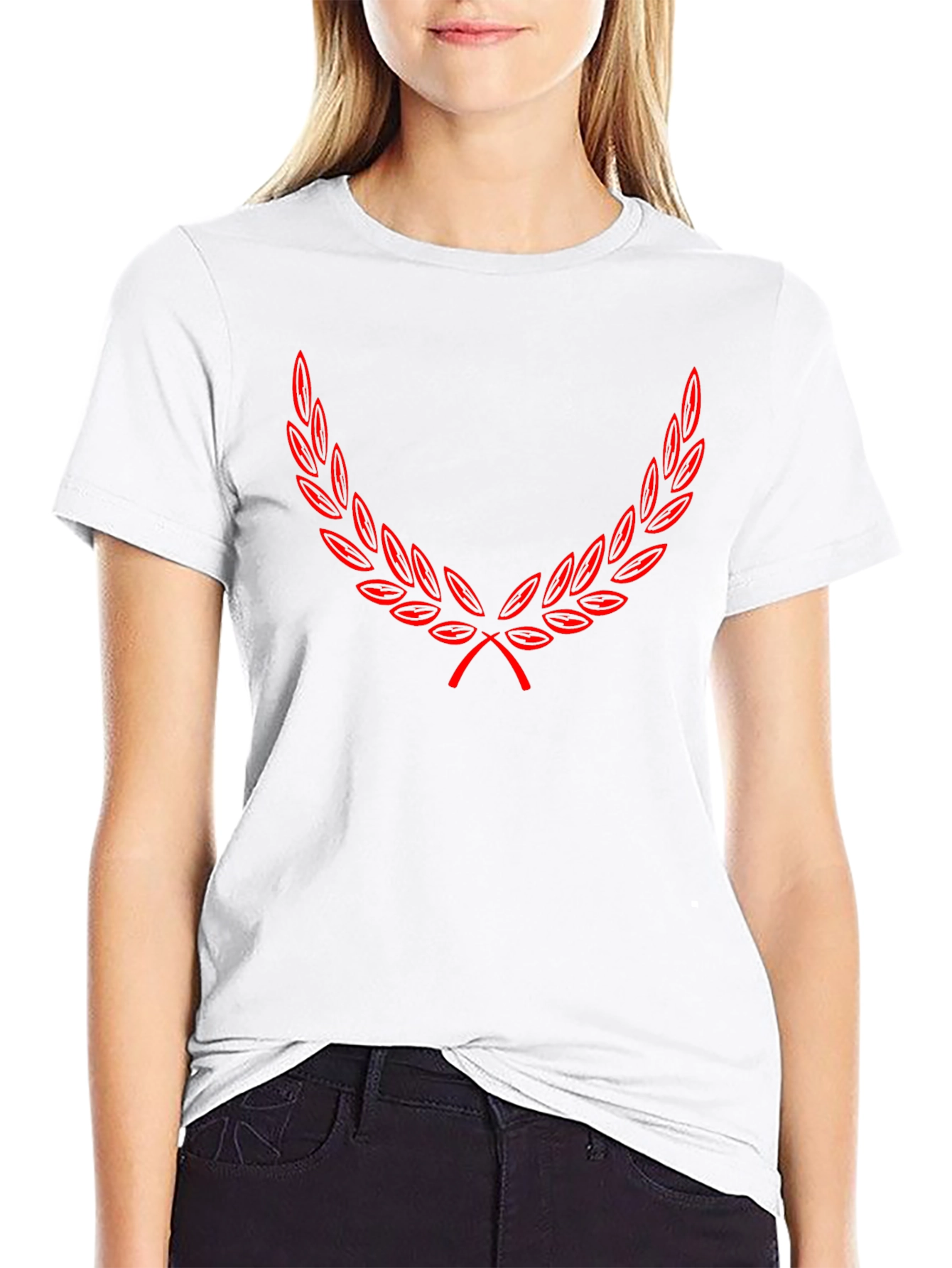 Black T-Shirt with Red Laurel Wreath Design