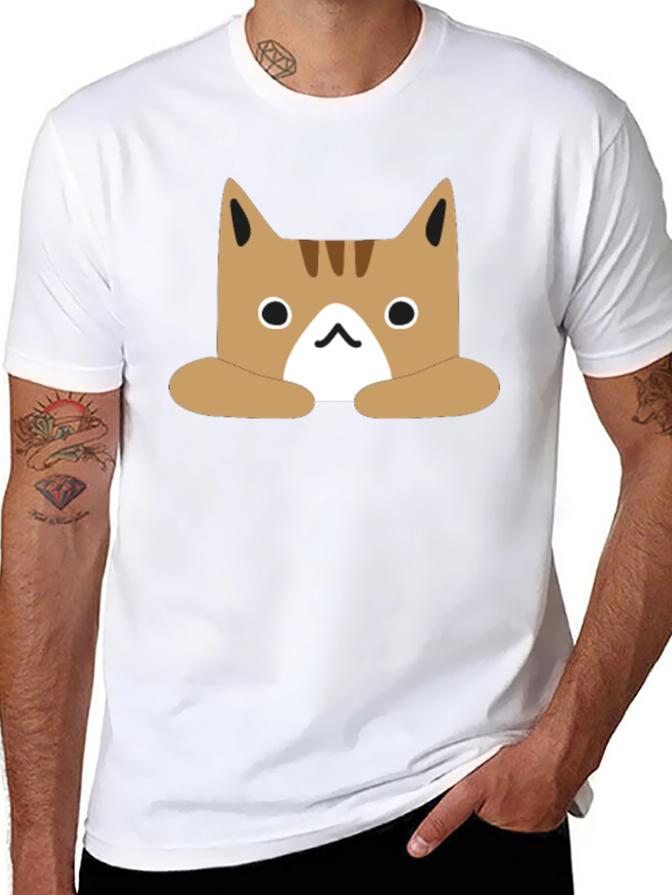 Cute Cartoon Cat Graphic Black T-Shirt