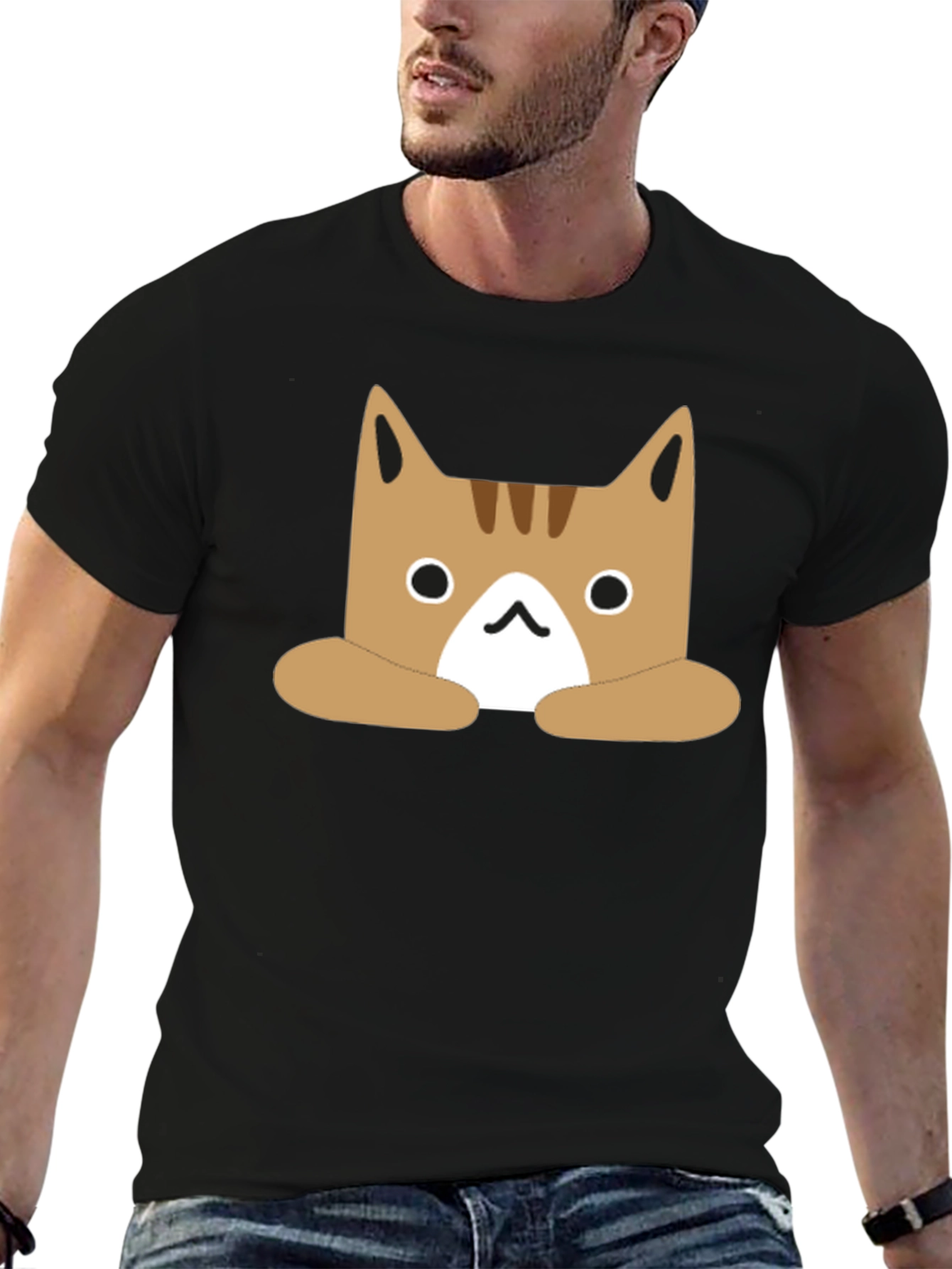 Cute Cartoon Cat Graphic Black T-Shirt