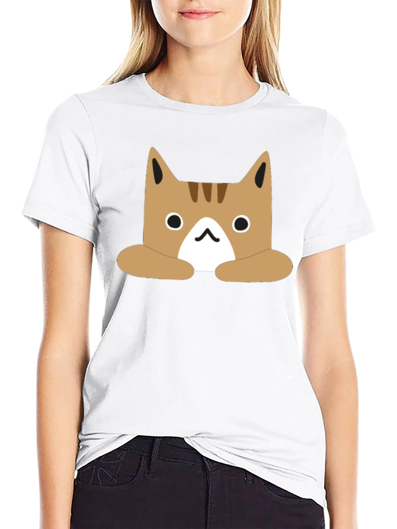 Cute Cartoon Cat Graphic Black T-Shirt