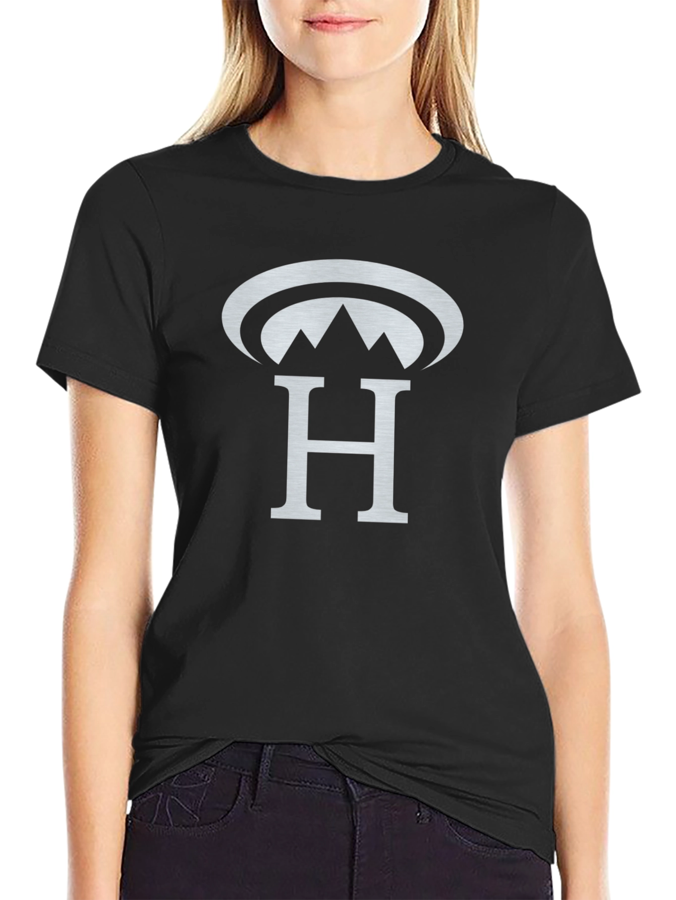 Black T-Shirt with Silver H Mountain Logo