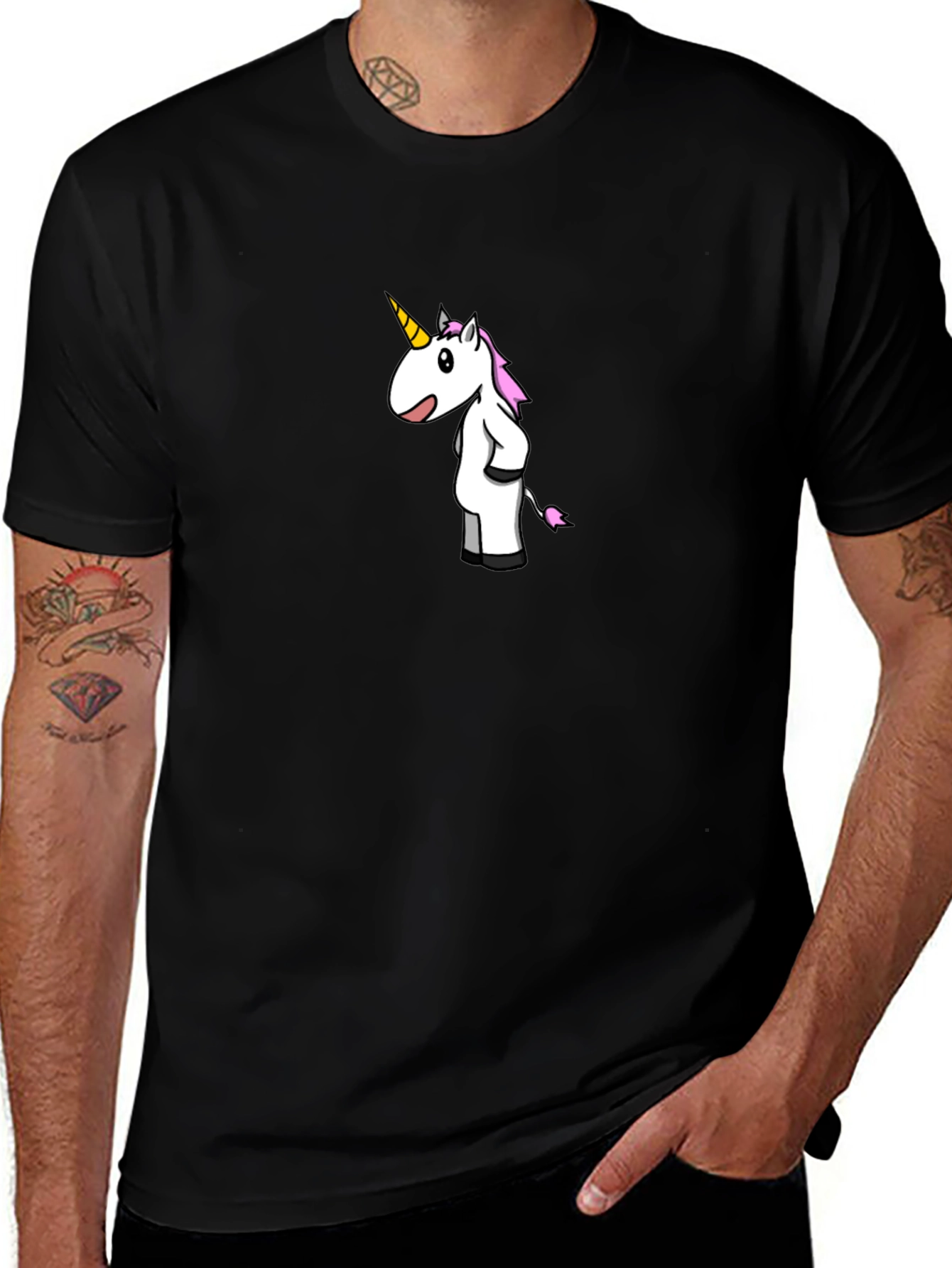 Unicorn Cartoon Black T-Shirt
