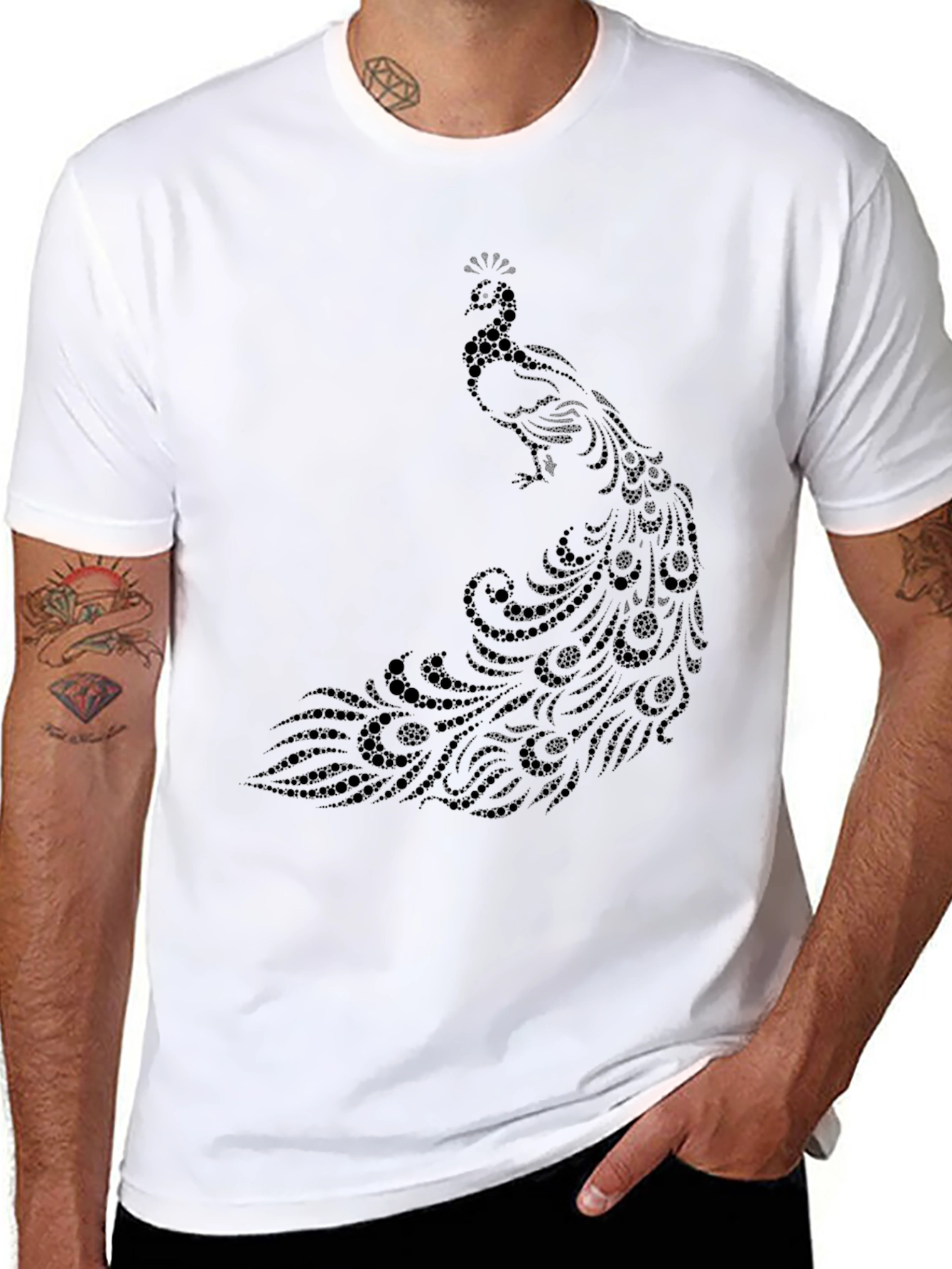 Elegant Black Peacock Graphic Tee - Stylish and Unique