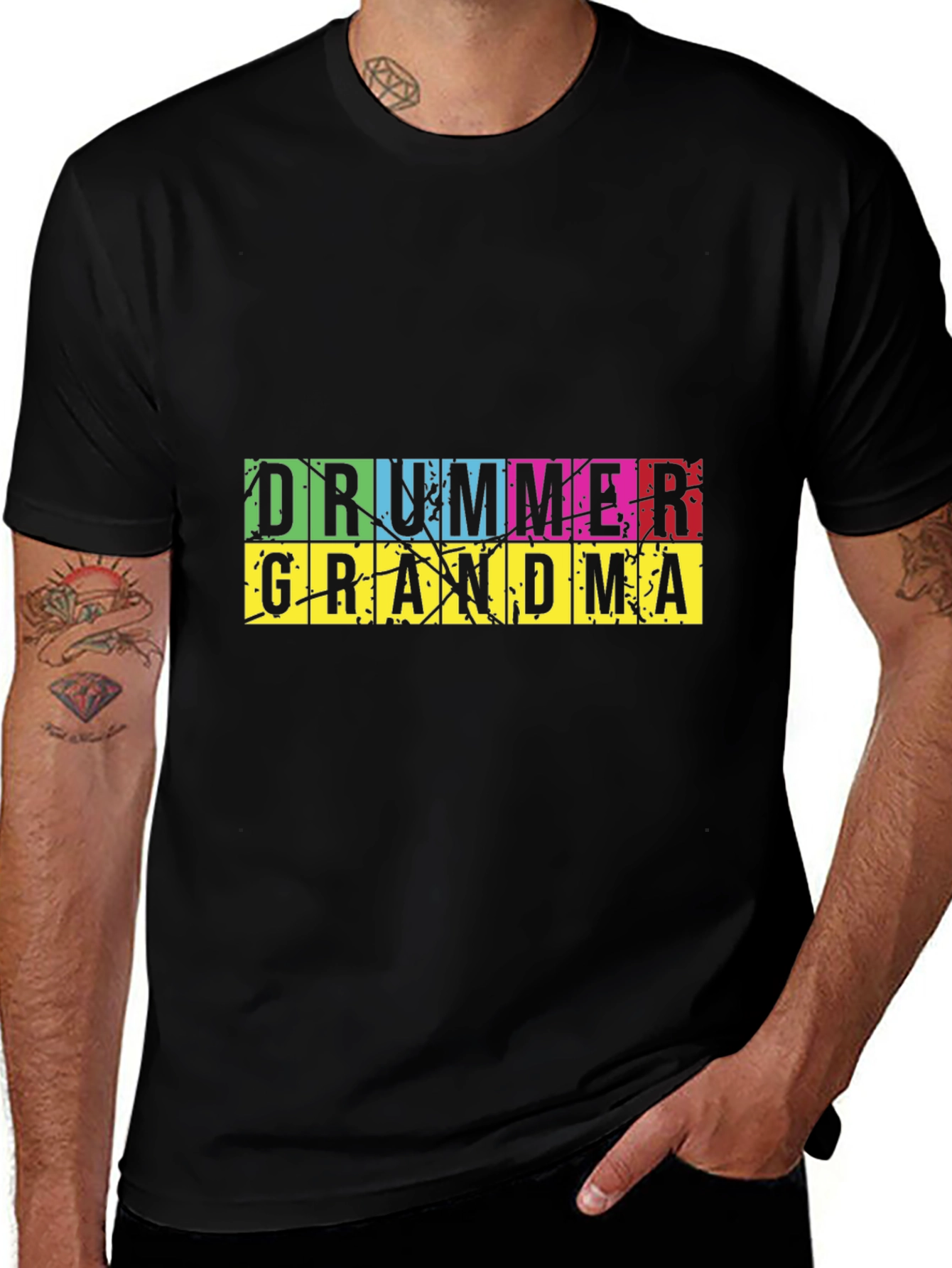 Drummer Grandma Graphic T-Shirt - Black
