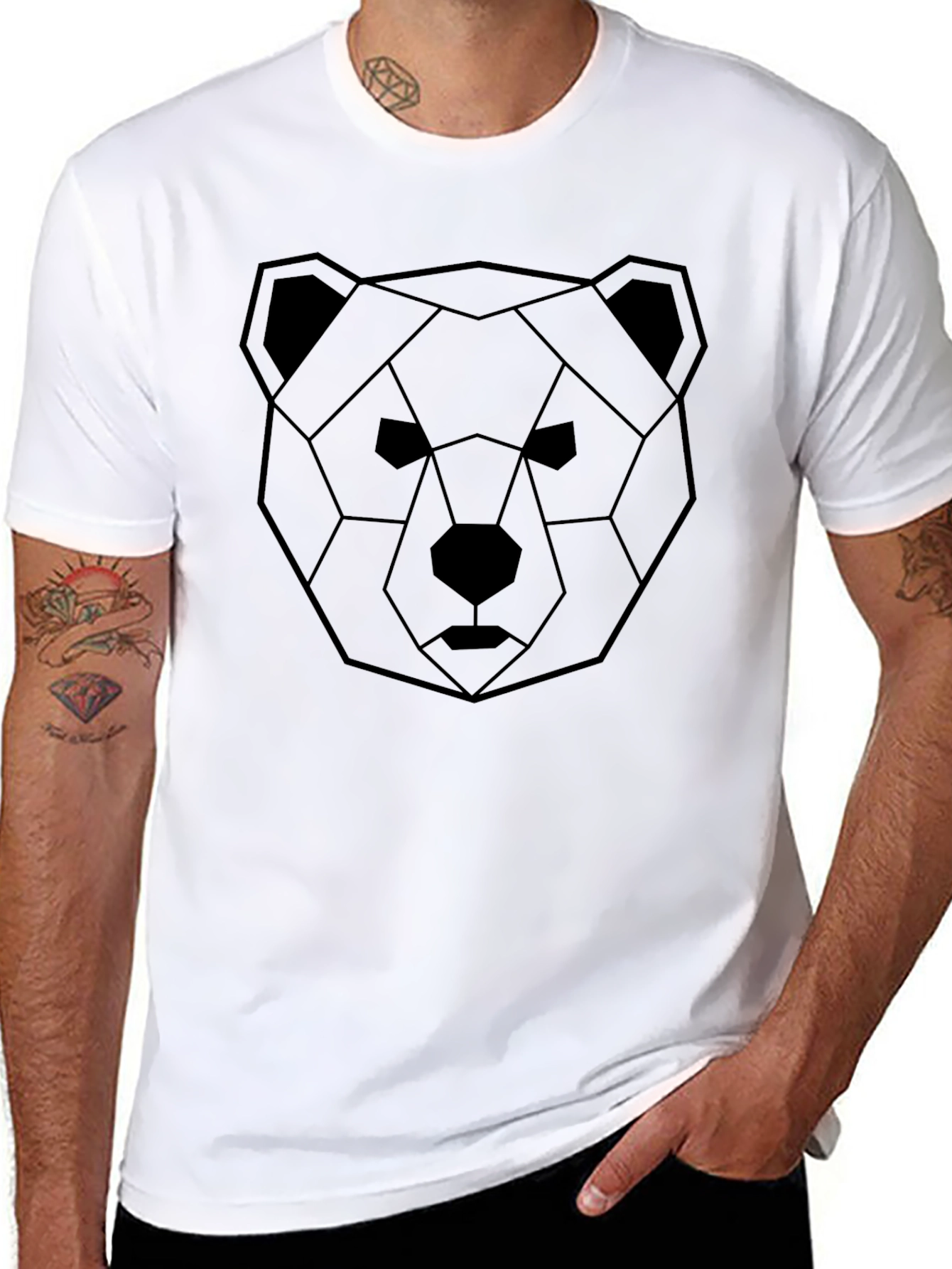Geometric Bear Graphic Tee - Modern Black T-Shirt