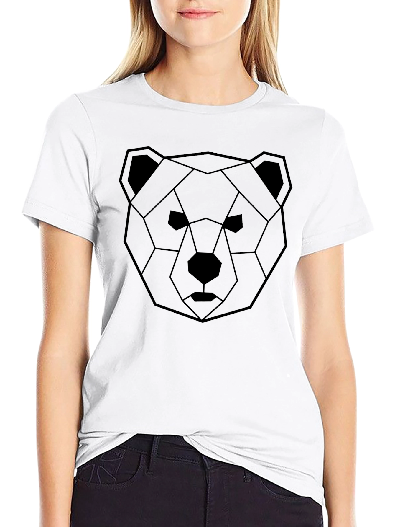 Geometric Bear Graphic Tee - Modern Black T-Shirt