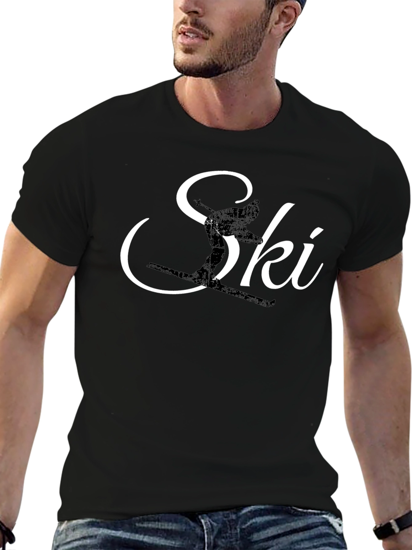 Ski Silhouette Graphic Tee - Black Cotton T-Shirt