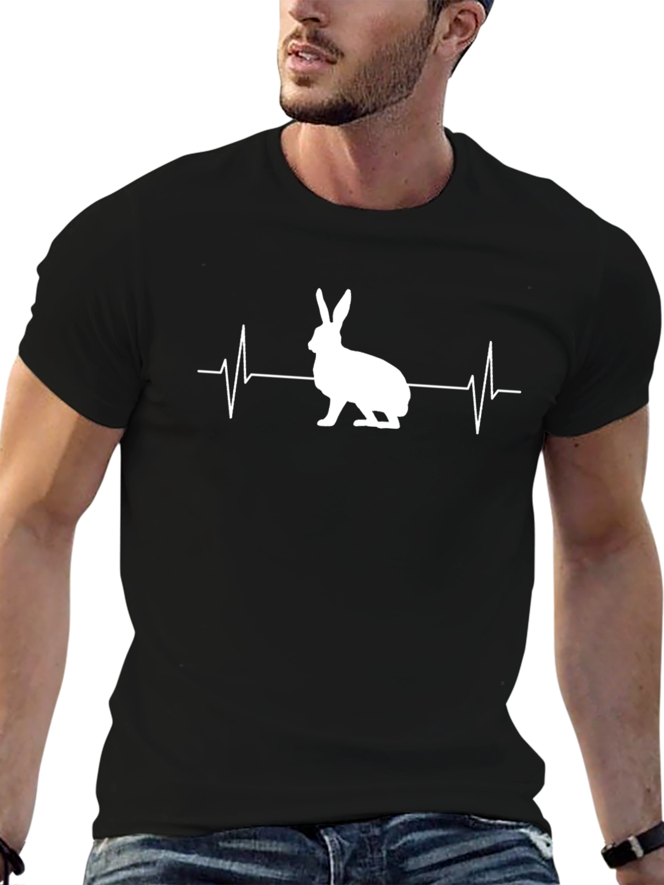 Rabbit Heartbeat Graphic Tee - Mens Black T-Shirt