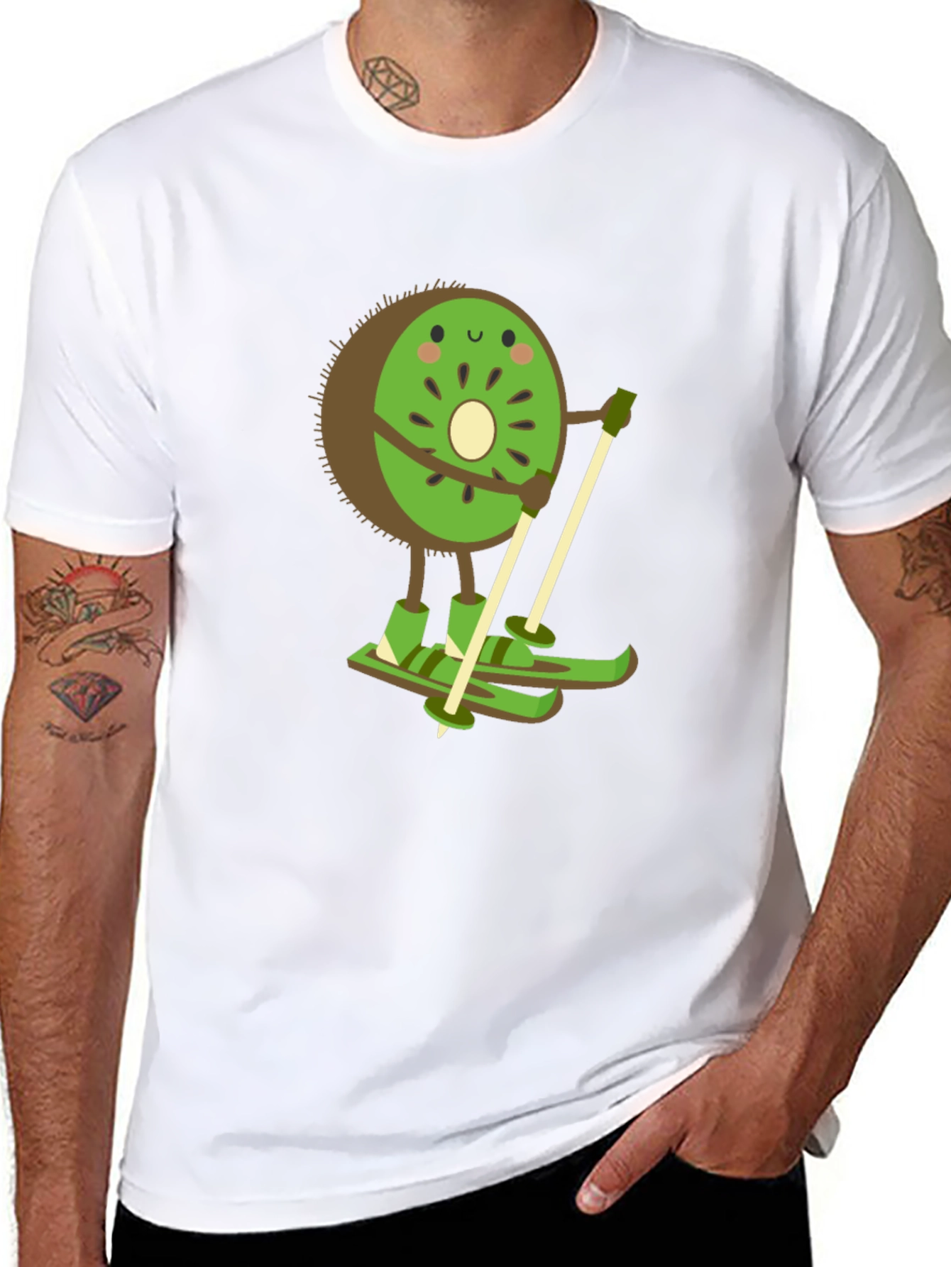Kiwi Skiing Graphic Tee - Black Cotton T-Shirt
