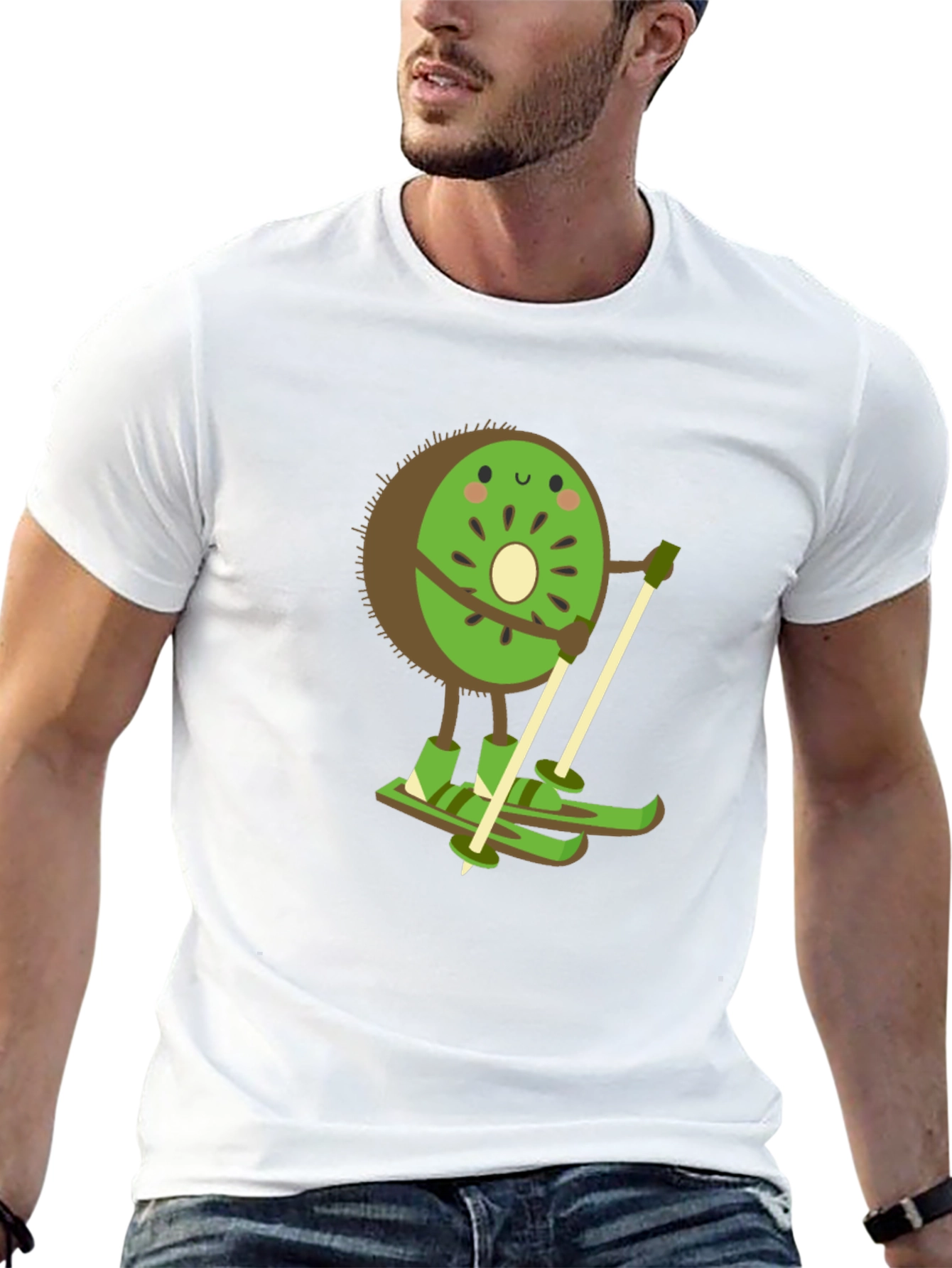 Kiwi Skiing Graphic Tee - Black Cotton T-Shirt
