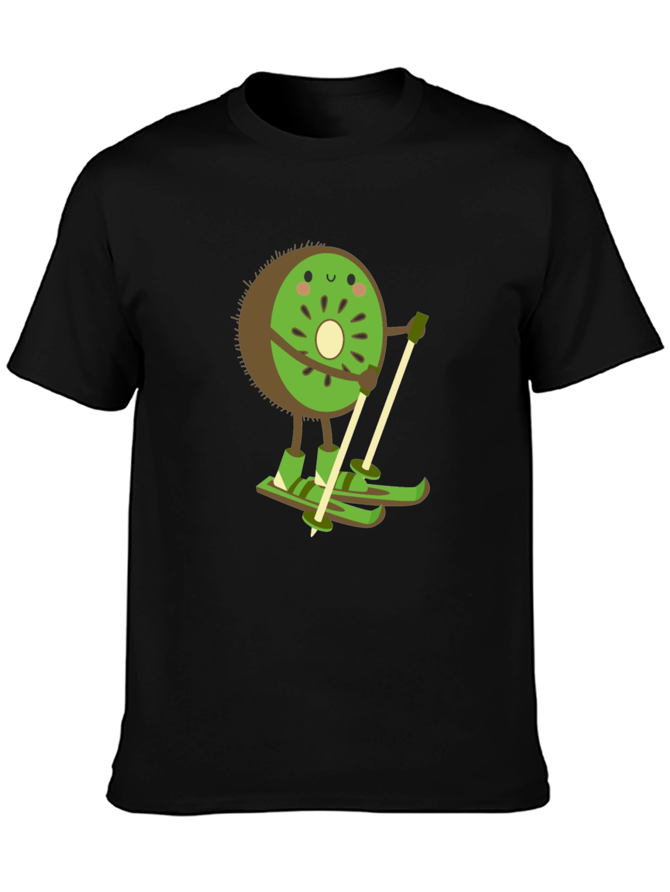 Kiwi Skiing Graphic Tee - Black Cotton T-Shirt