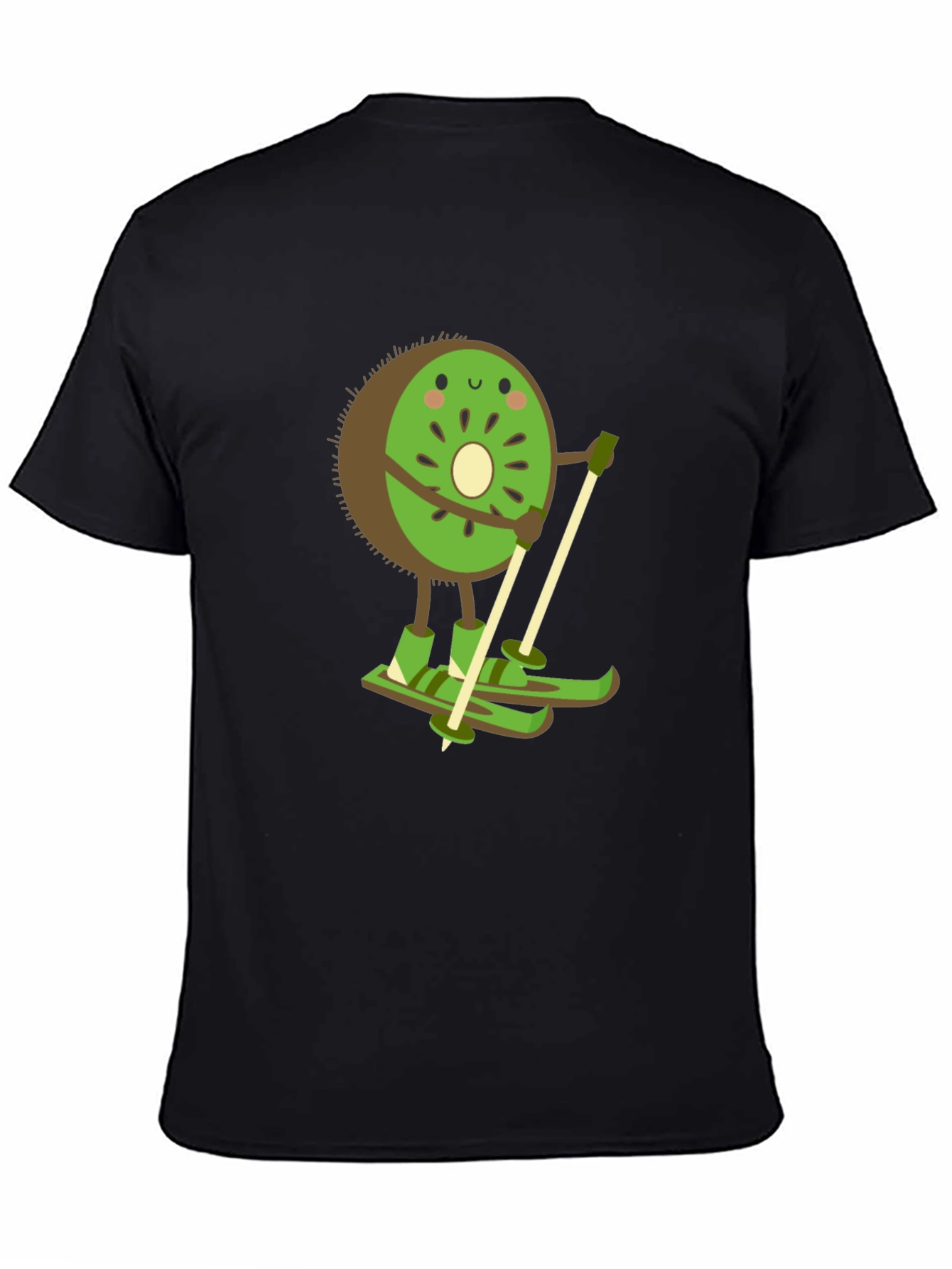 Kiwi Skiing Graphic Tee - Black Cotton T-Shirt