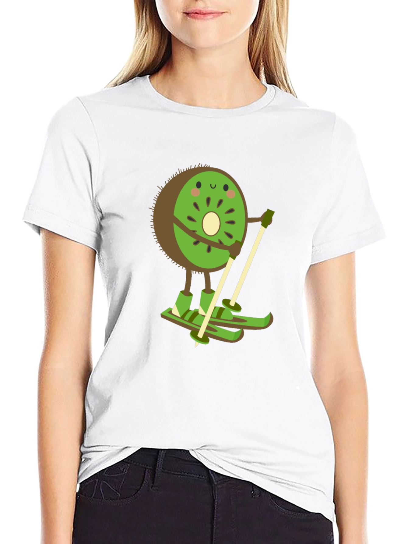 Kiwi Skiing Graphic Tee - Black Cotton T-Shirt