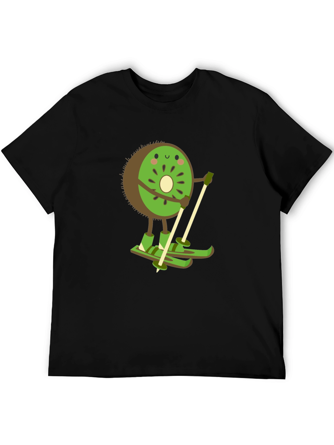 Kiwi Skiing Graphic Tee - Black Cotton T-Shirt
