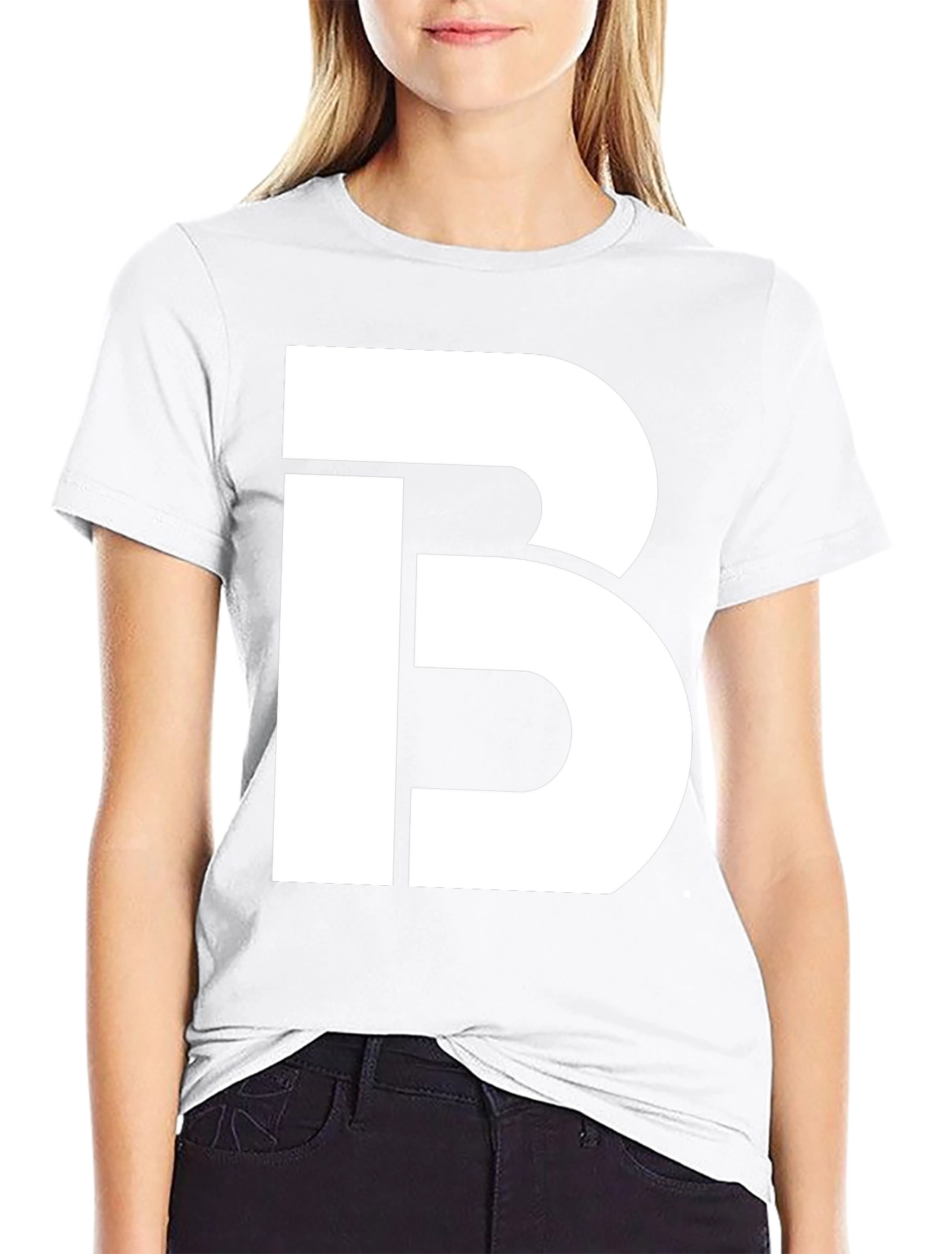 Bold White Letter B Graphic Print Black T-Shirt