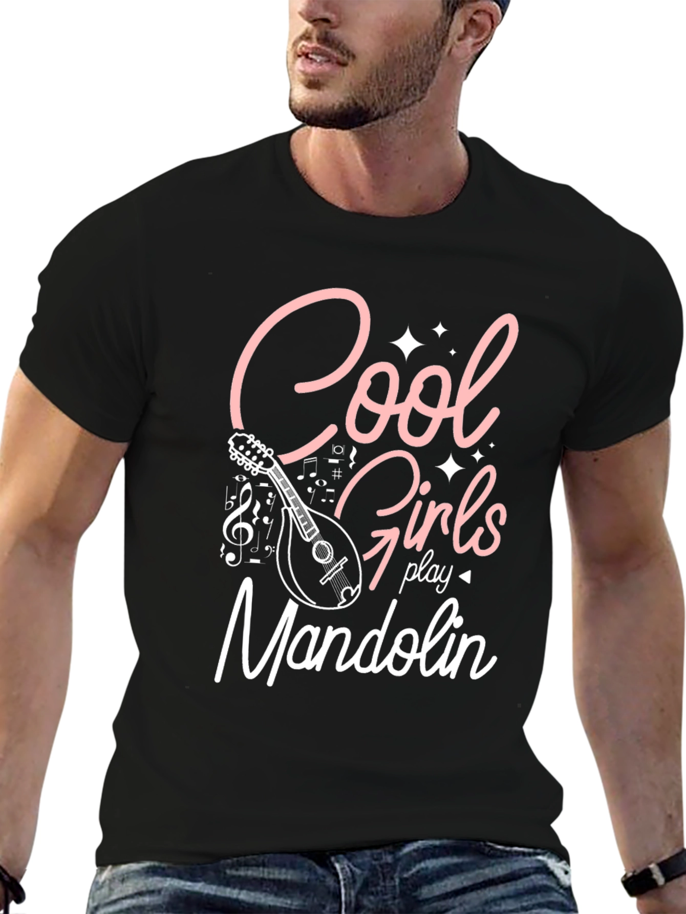 Cool Girls Play Mandolin Black Graphic Tee