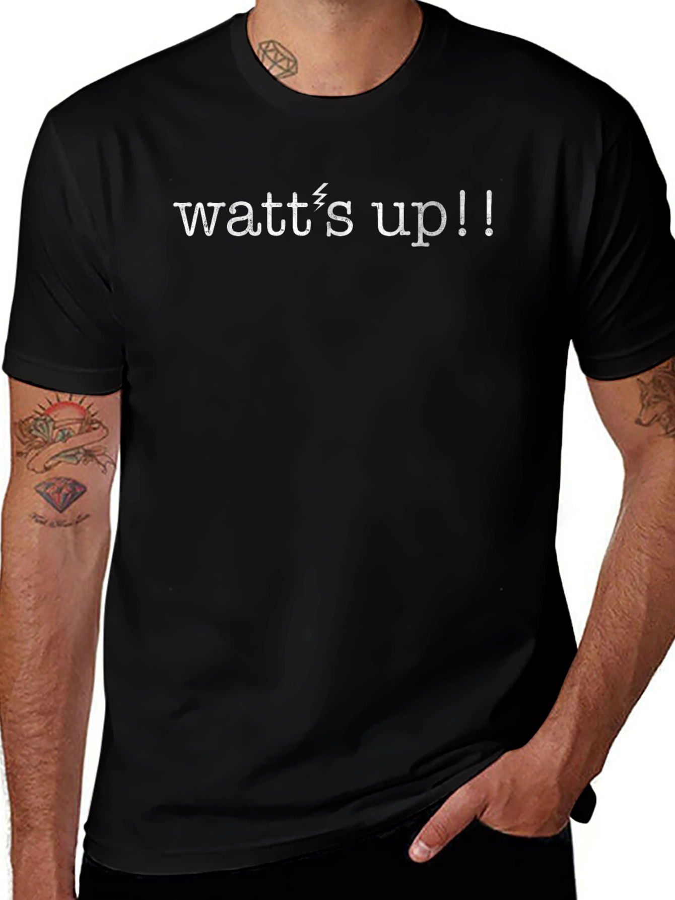 Watts Up! Mens Black Graphic Tee