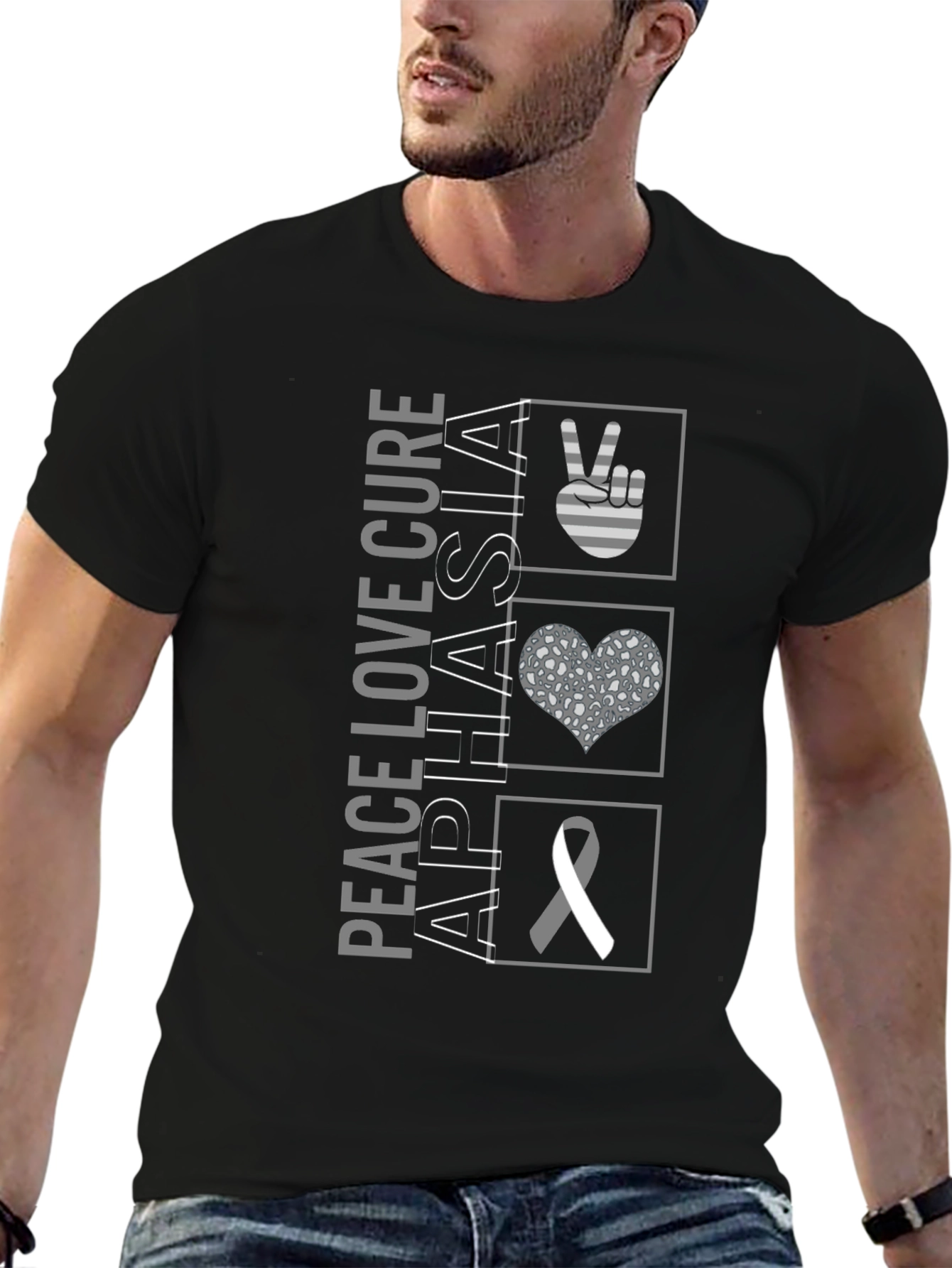 Peace Love Cure Aphasia Awareness T-Shirt
