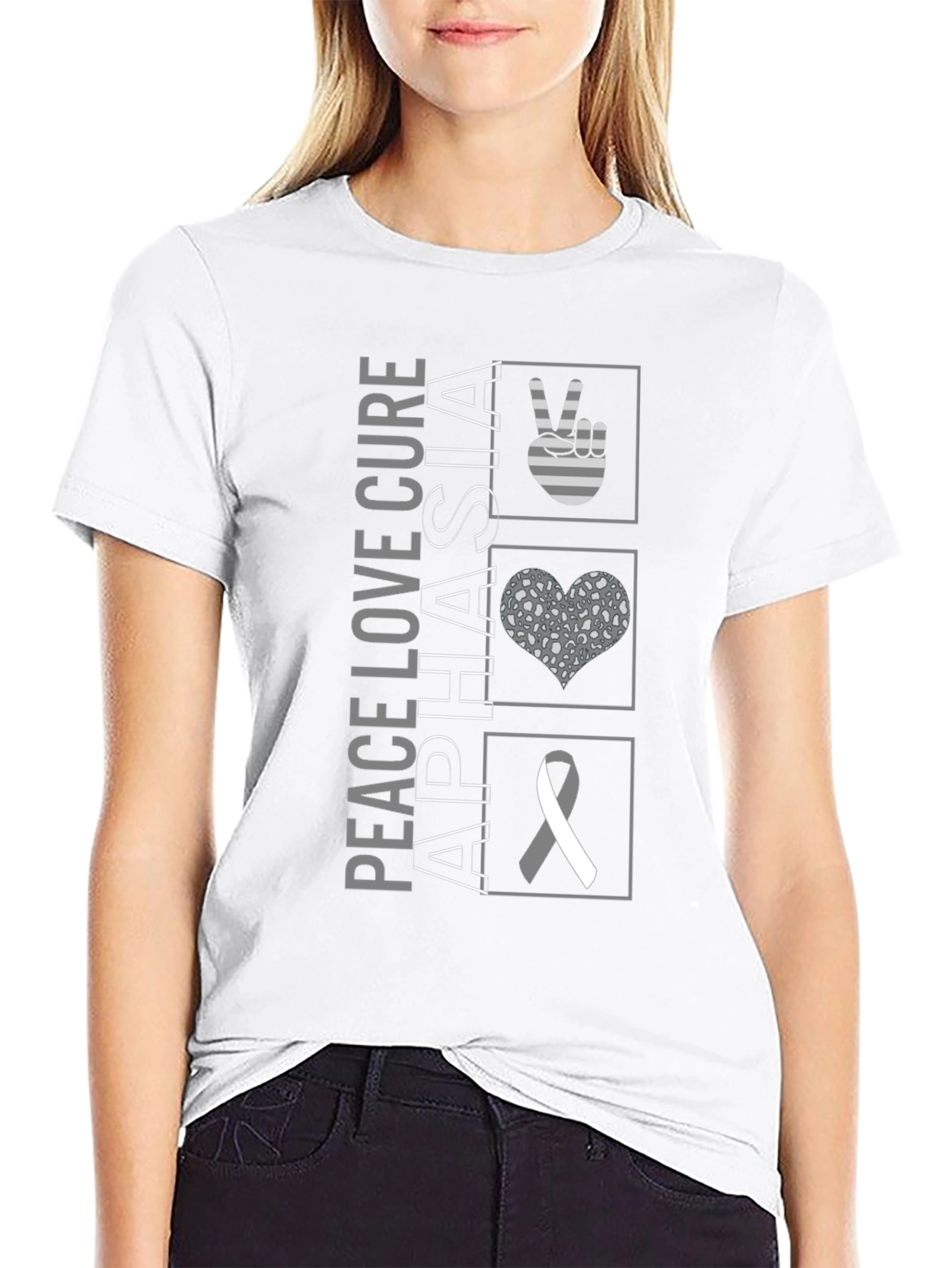 Peace Love Cure Aphasia Awareness T-Shirt