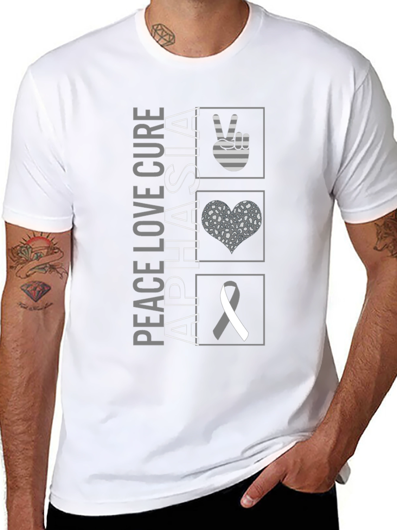 Peace Love Cure Aphasia Awareness T-Shirt