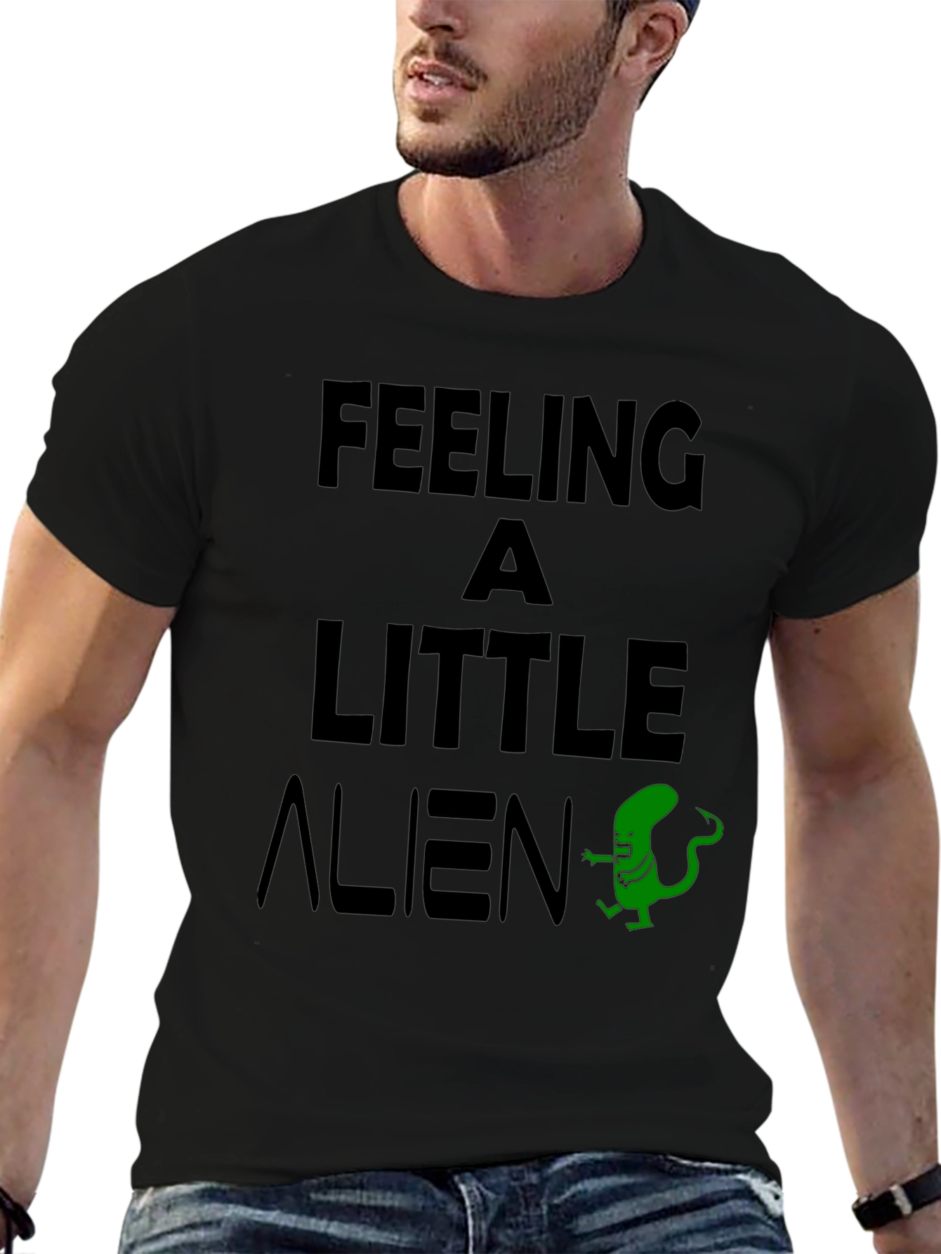 Feeling A Little Alien Black Graphic T-Shirt
