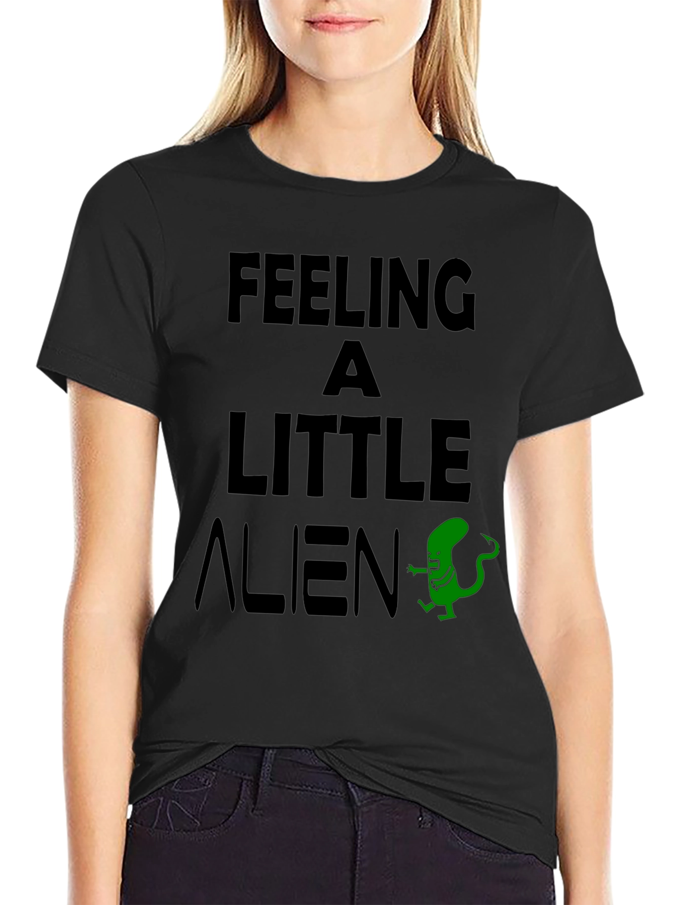 Feeling A Little Alien Black Graphic T-Shirt