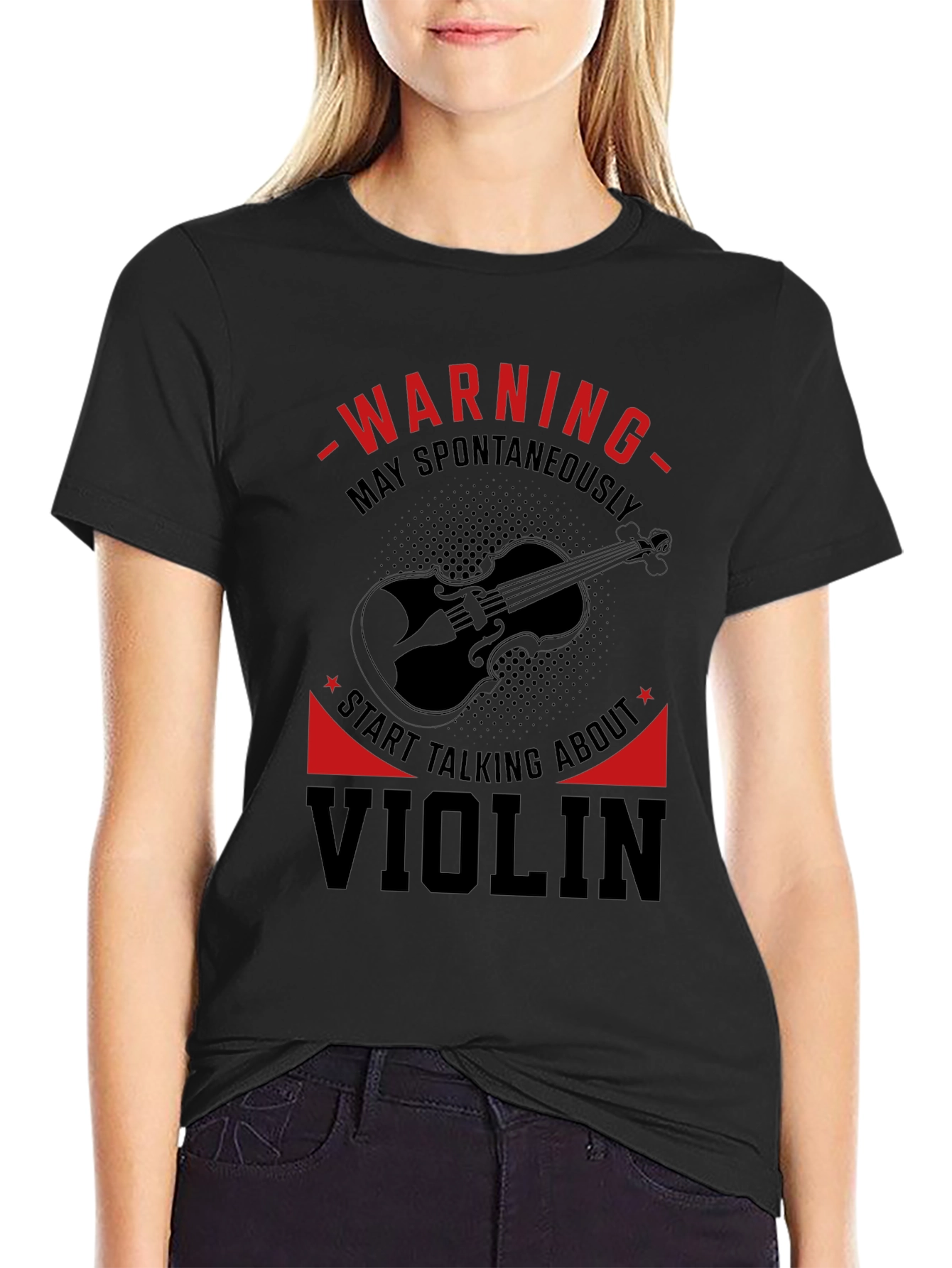 Warning Violin Enthusiast Graphic Tee - Black