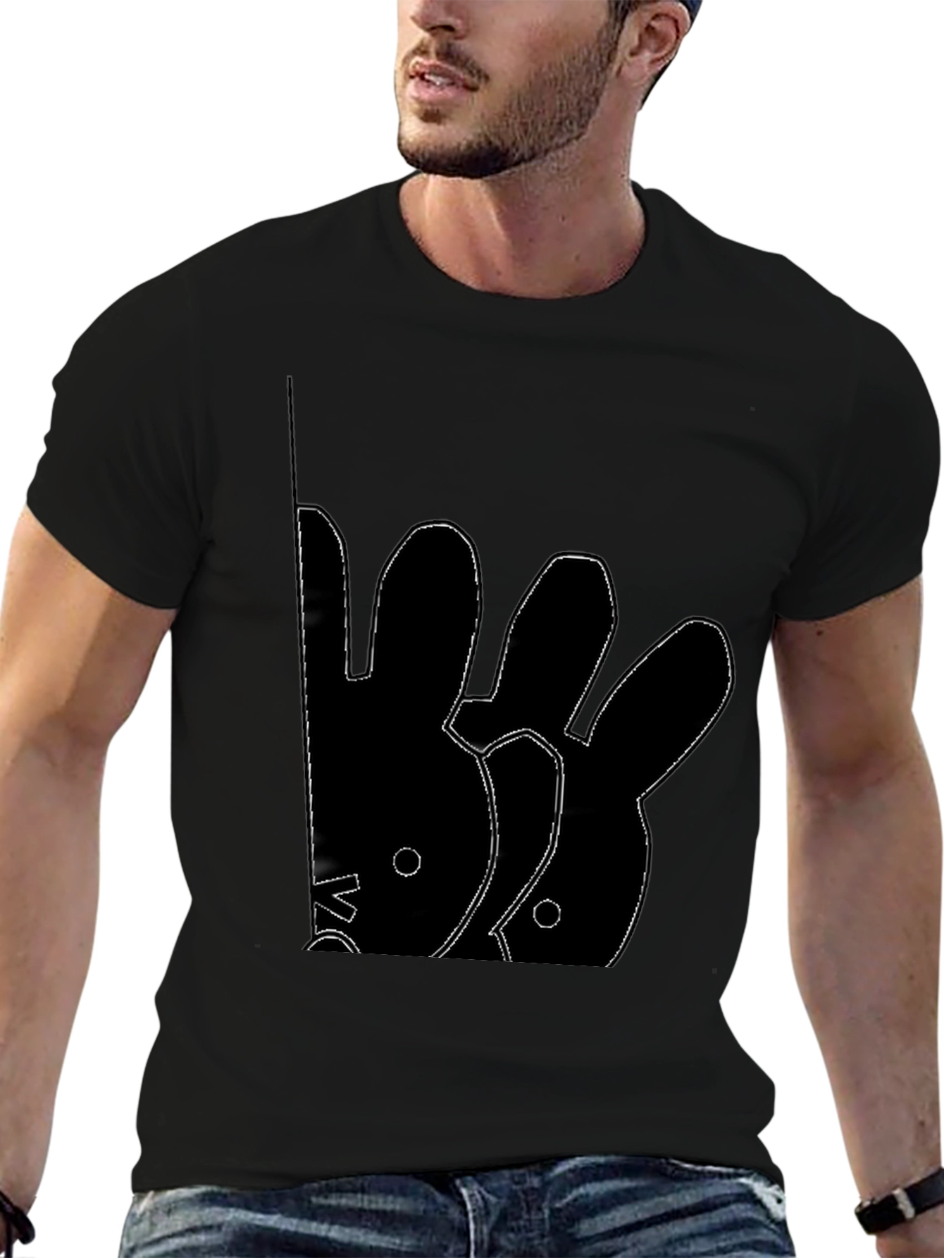 Abstract Rabbit Graphic Black T-Shirt