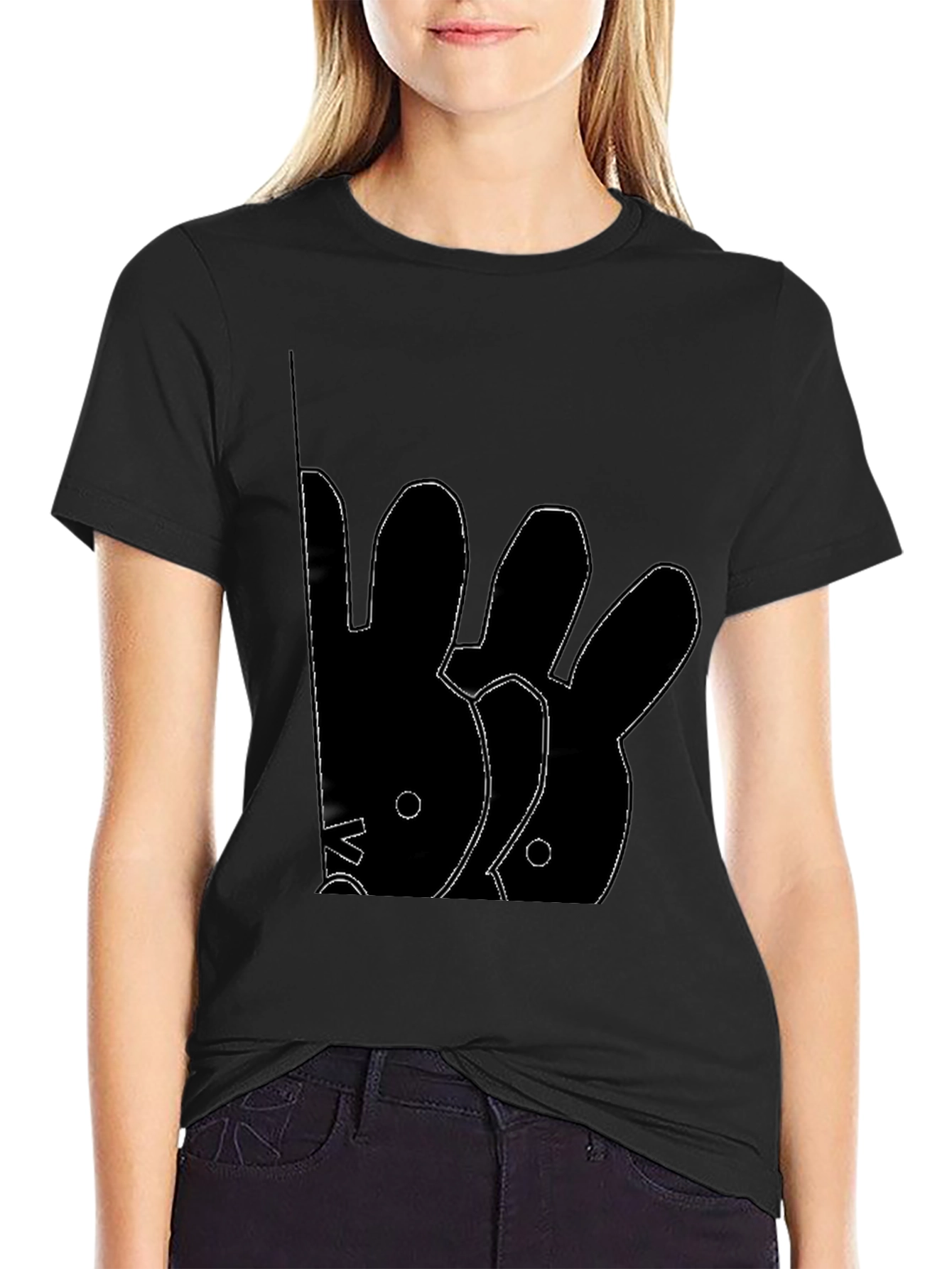 Abstract Rabbit Graphic Black T-Shirt
